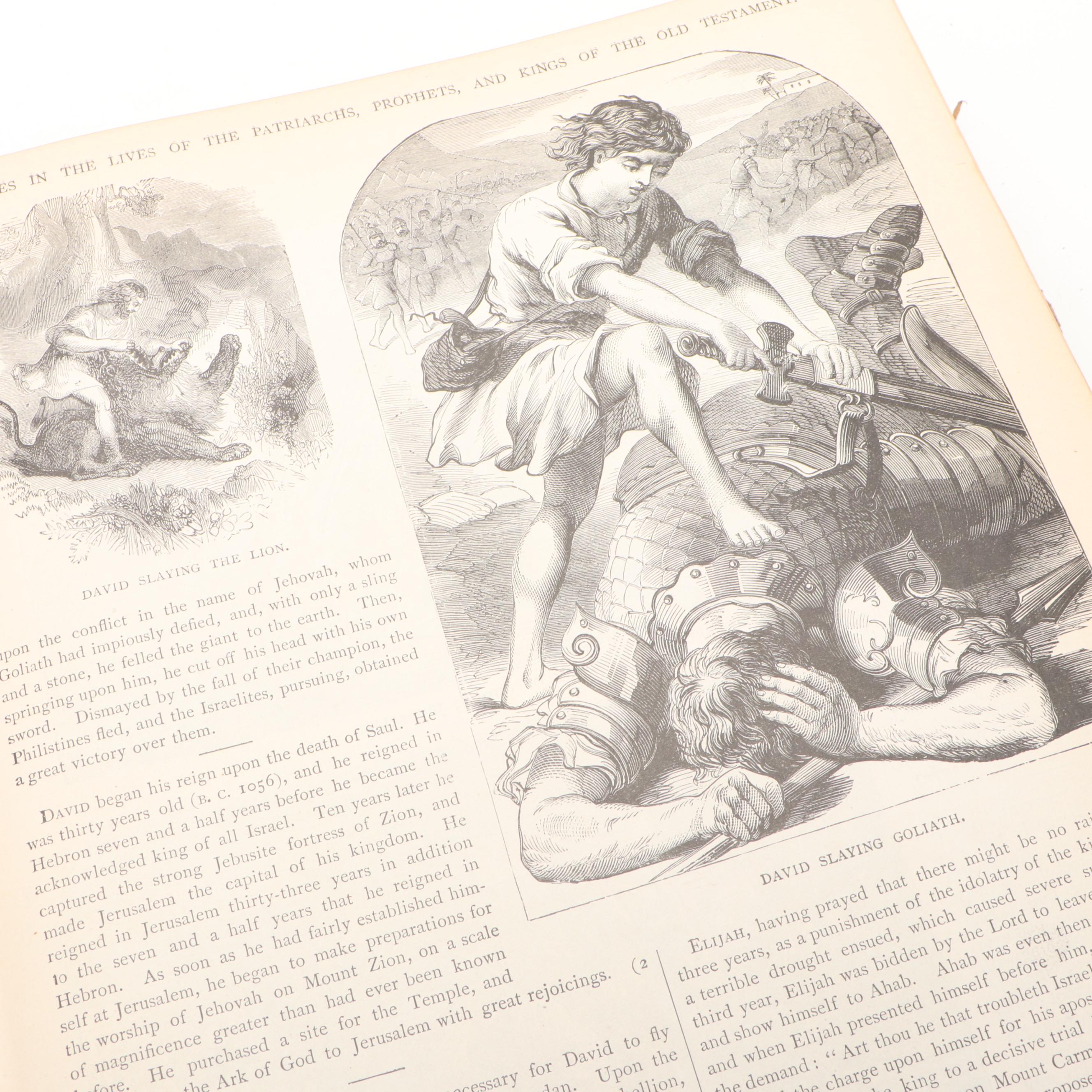 Embossed Leather Bound Pictorial Family Bible with Apocrypha, Late 19th Century