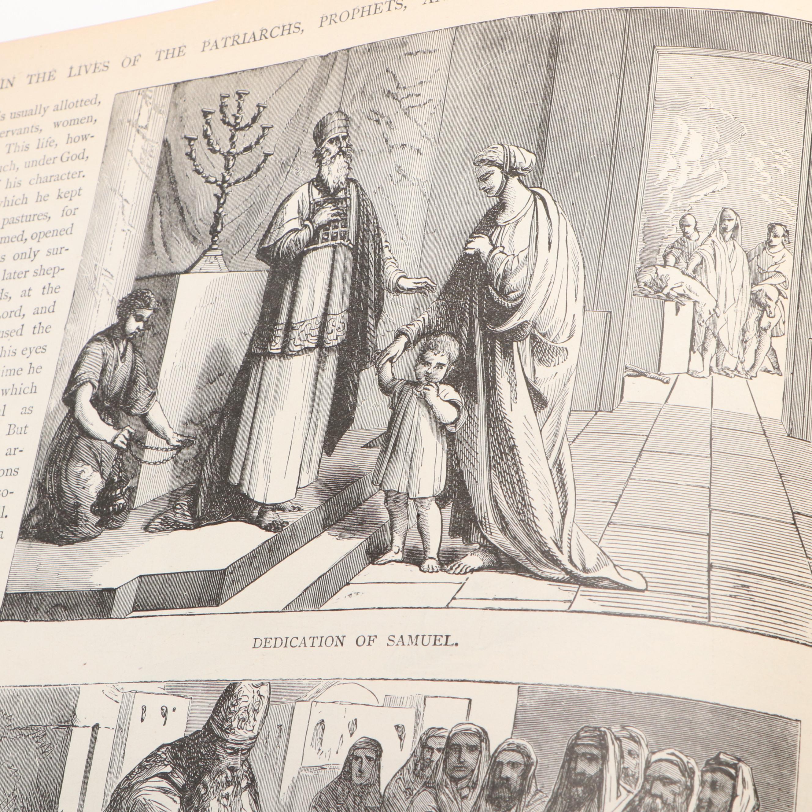 Embossed Leather Bound Pictorial Family Bible with Apocrypha, Late 19th Century