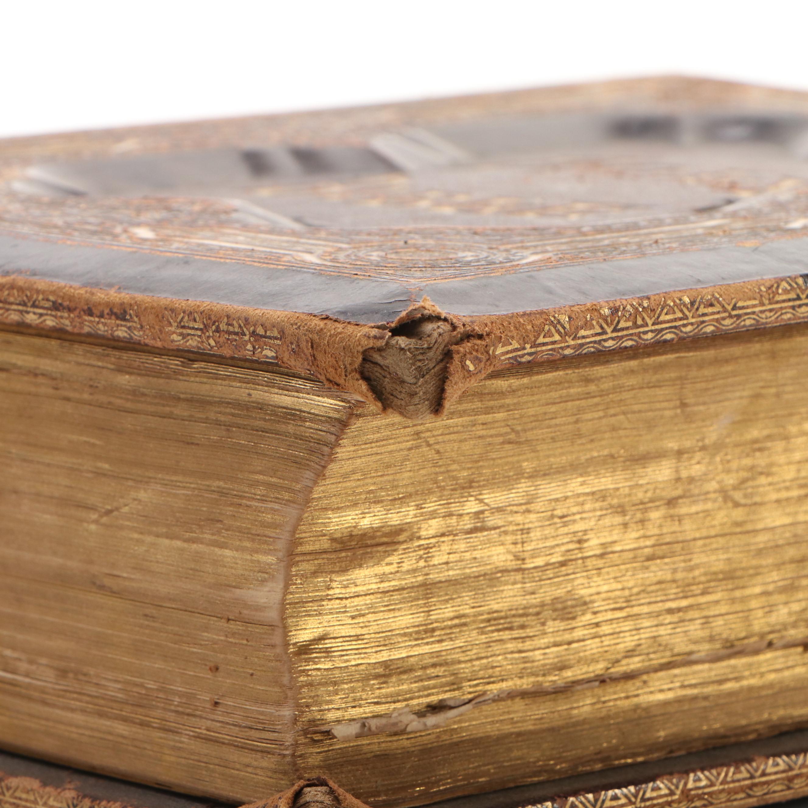 Embossed Leather Bound Pictorial Family Bible with Apocrypha, Late 19th Century