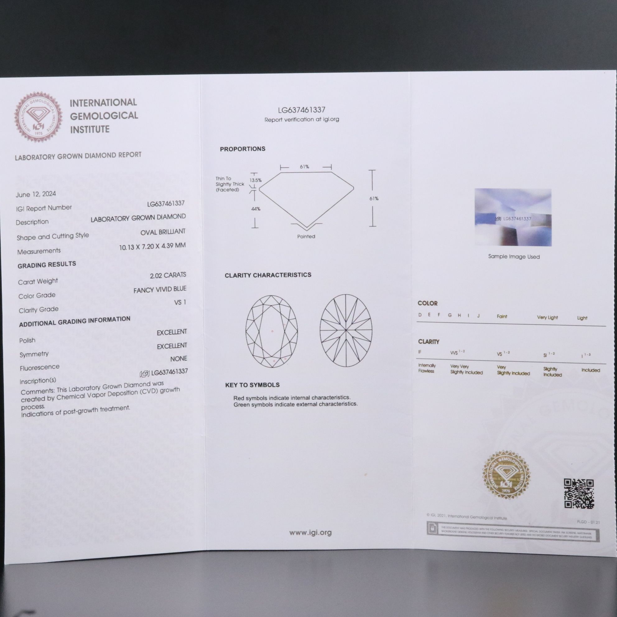 18K 2.02 CT Fancy Vivid Blue Lab Grown Diamond Ring with IGI Report