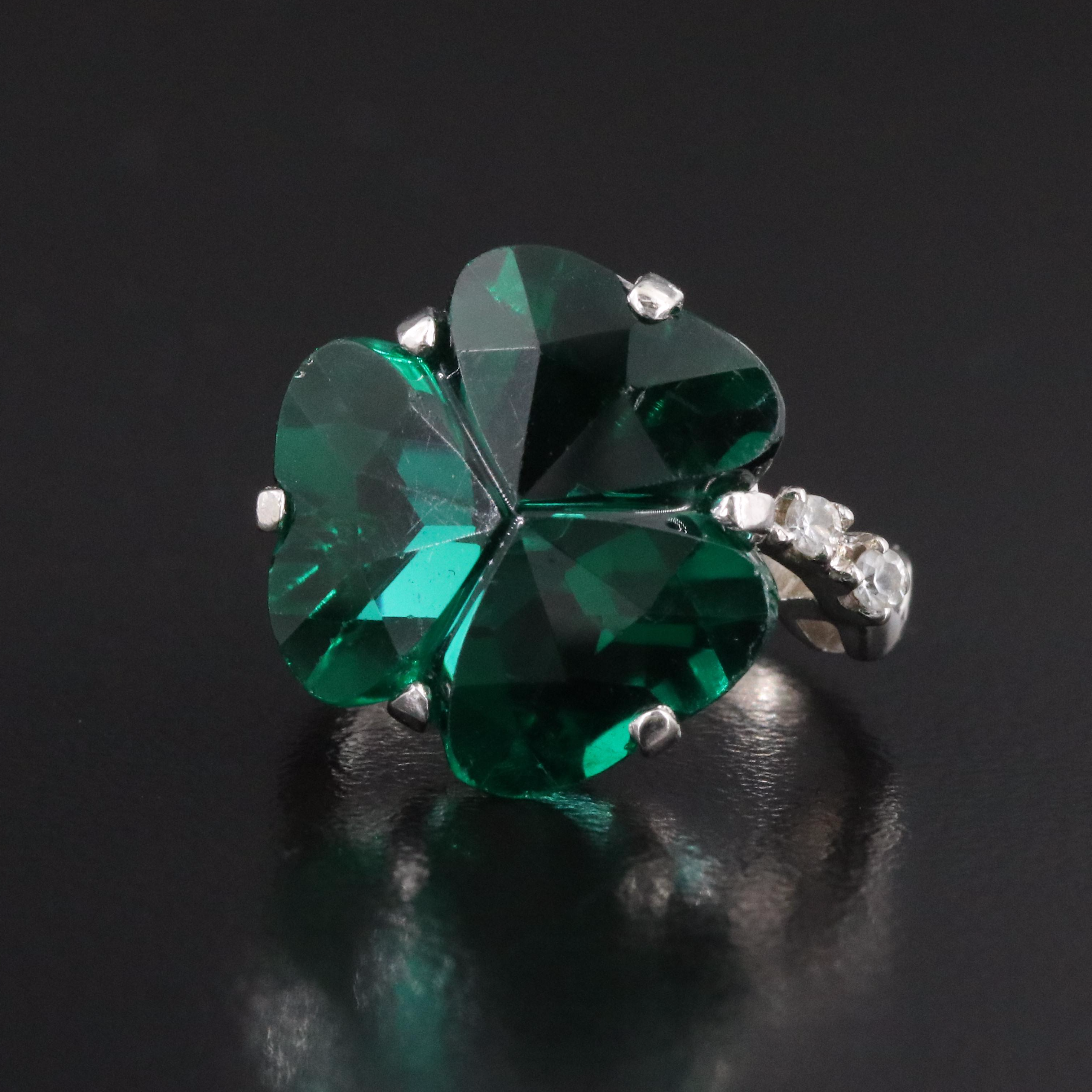 Vintage 10K Glass and White Spinel Ring