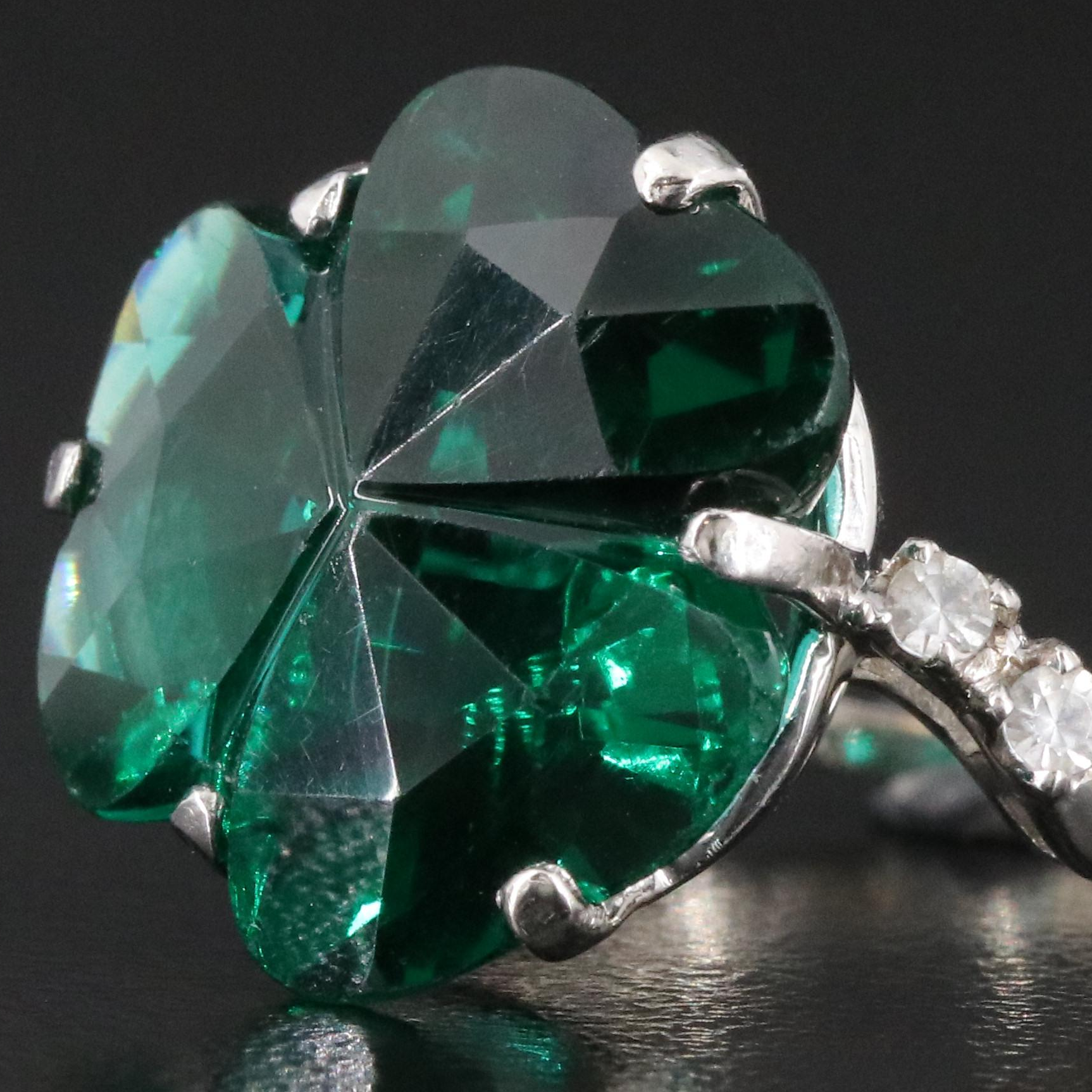 Vintage 10K Glass and White Spinel Ring