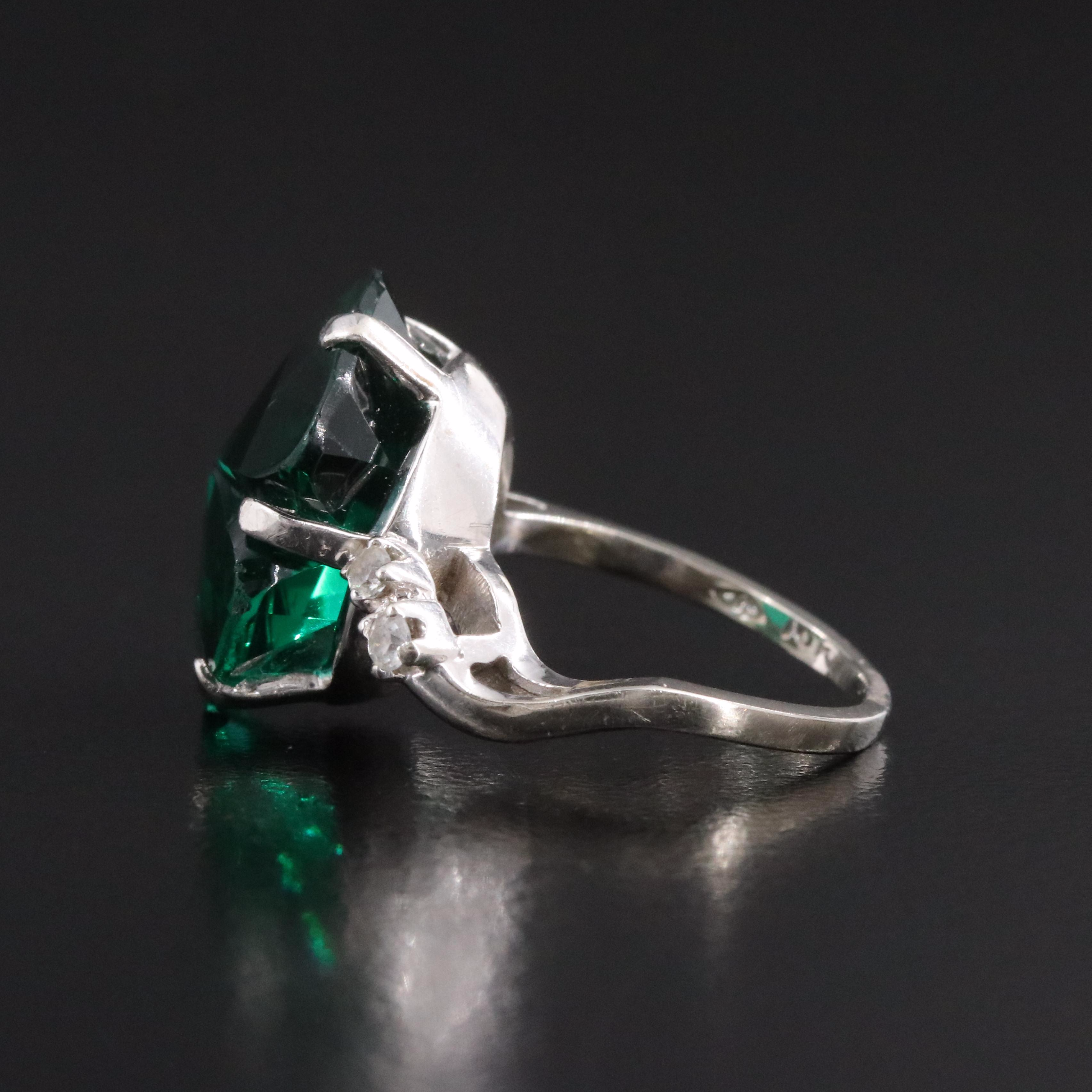 Vintage 10K Glass and White Spinel Ring