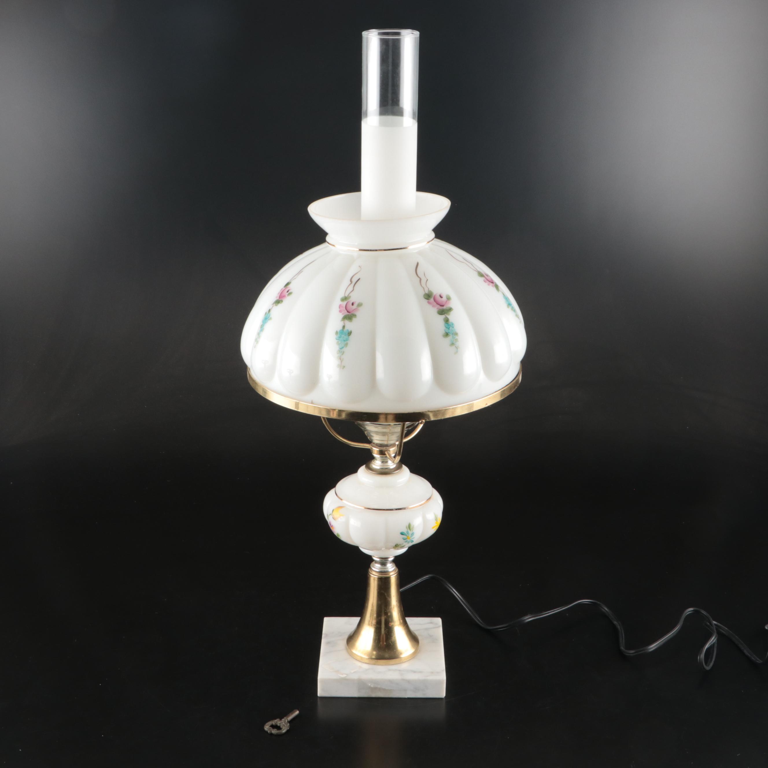 Hand-Painted Floral Milk Glass Table Lamps