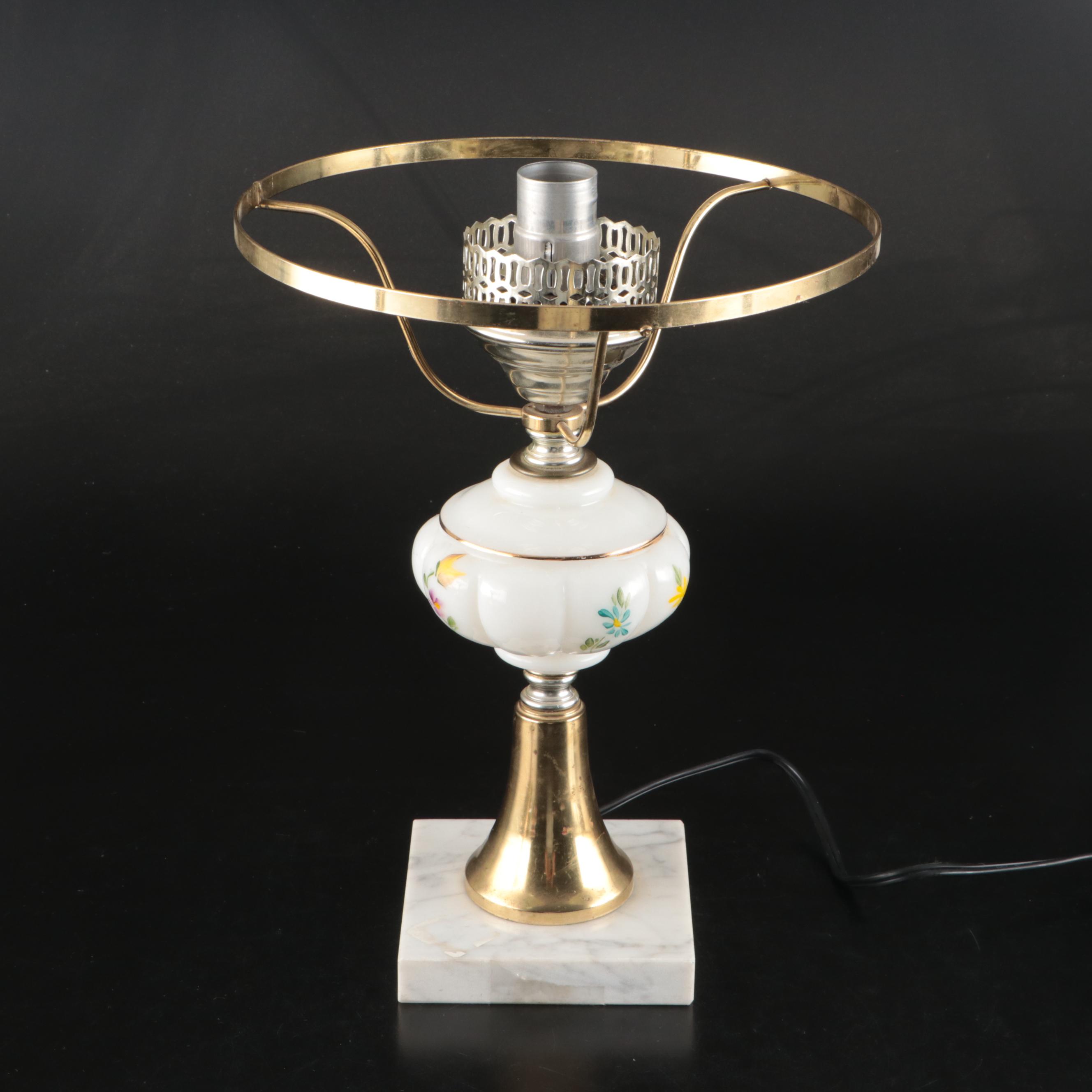 Hand-Painted Floral Milk Glass Table Lamps