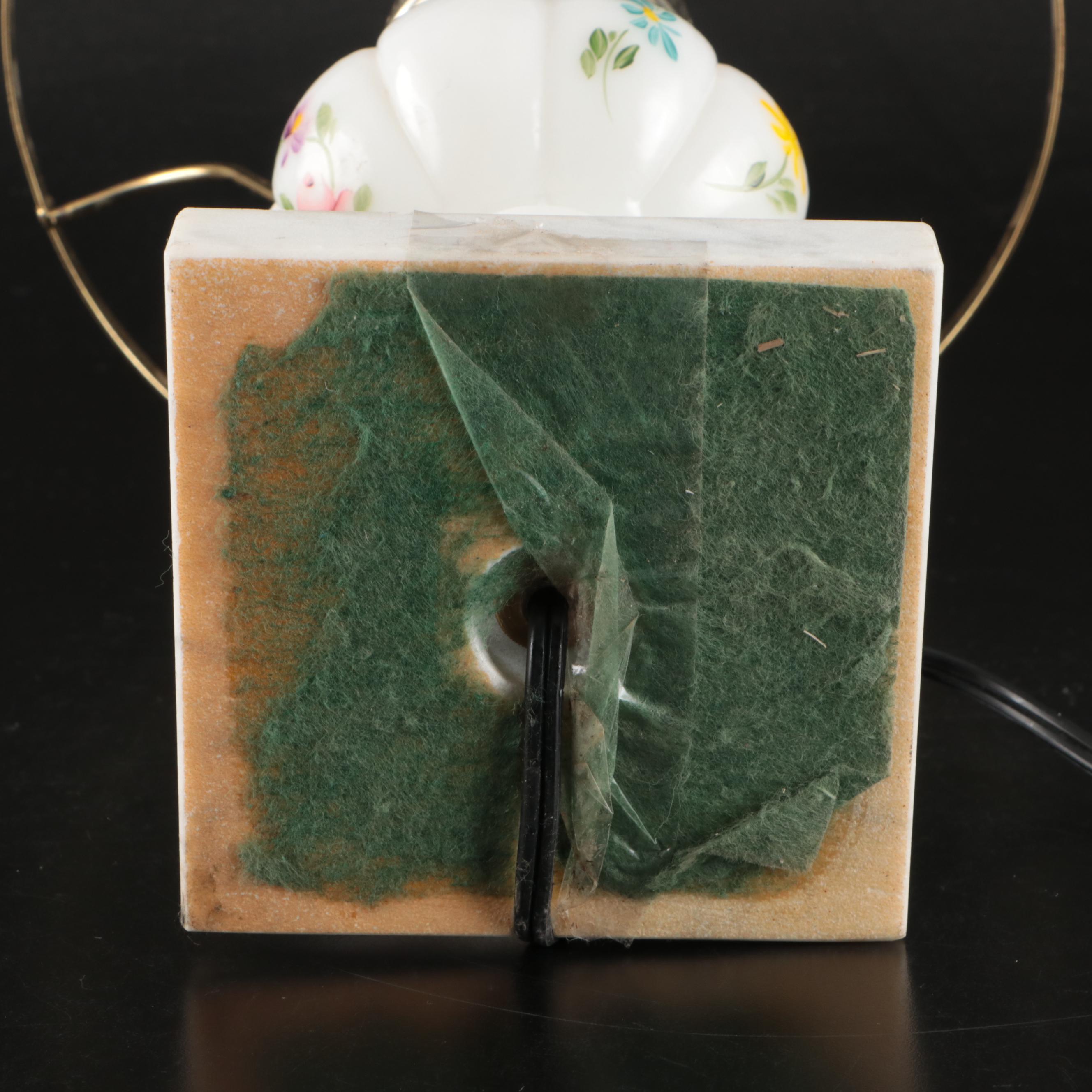 Hand-Painted Floral Milk Glass Table Lamps