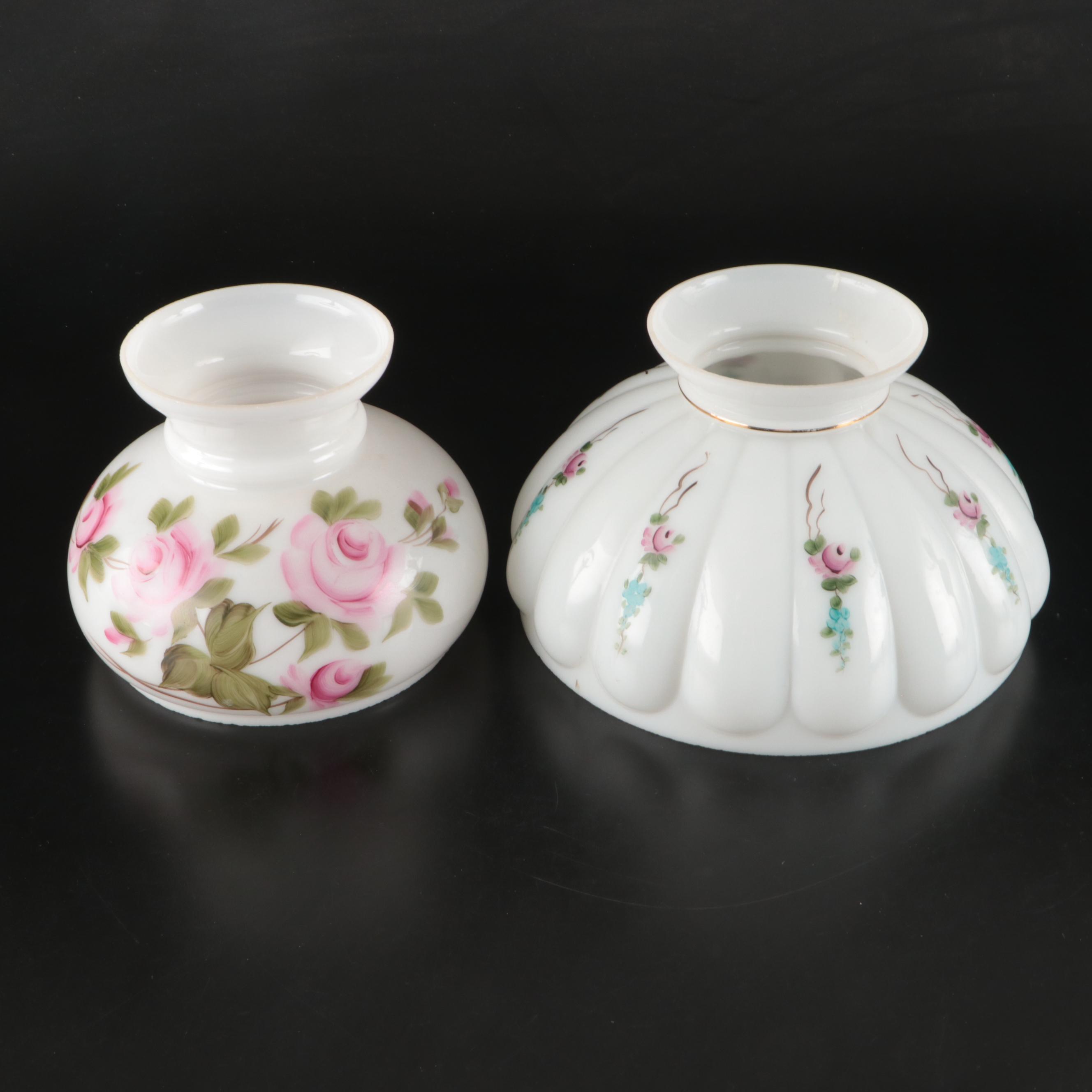 Hand-Painted Floral Milk Glass Table Lamps