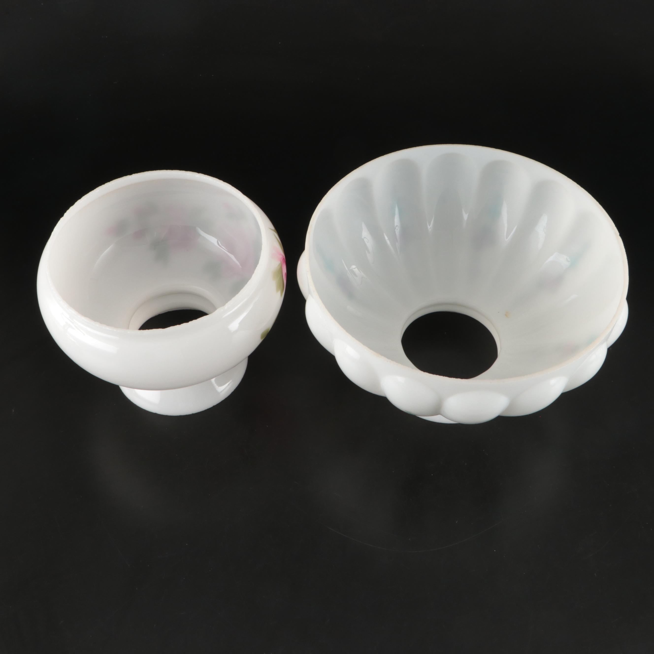 Hand-Painted Floral Milk Glass Table Lamps