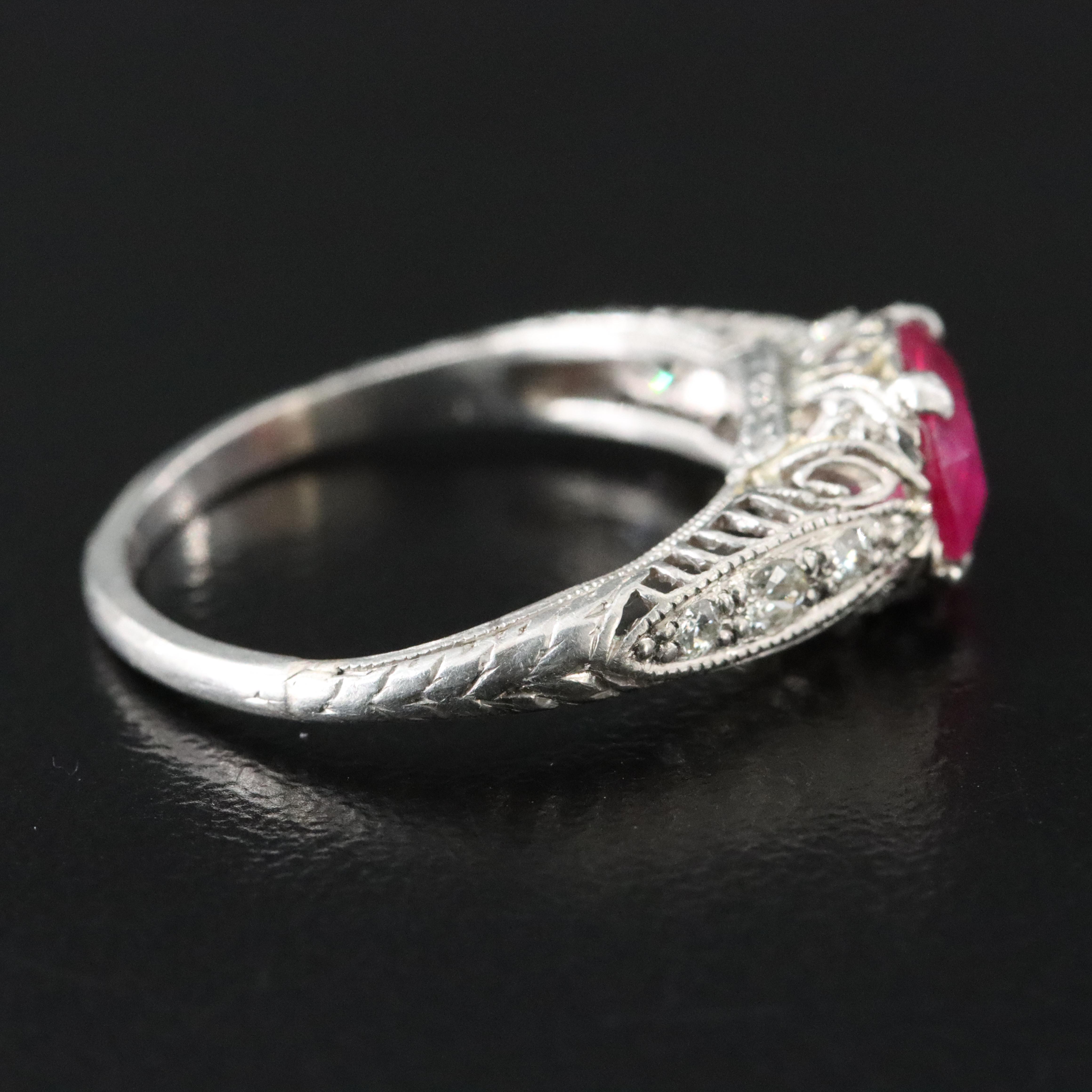 Platinum 1.19 CT Burmese Ruby and Diamond Ring with GIA Report