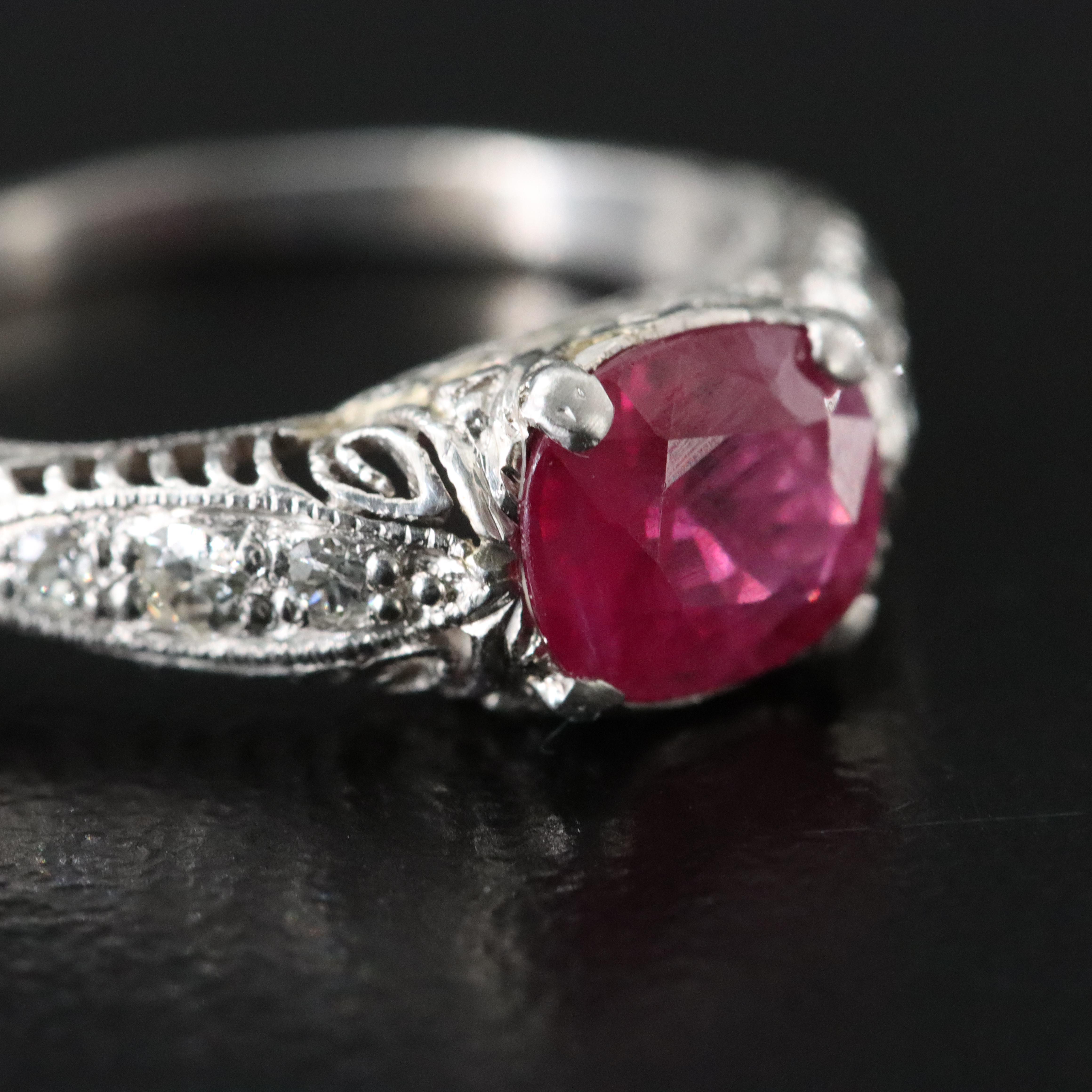 Platinum 1.19 CT Burmese Ruby and Diamond Ring with GIA Report