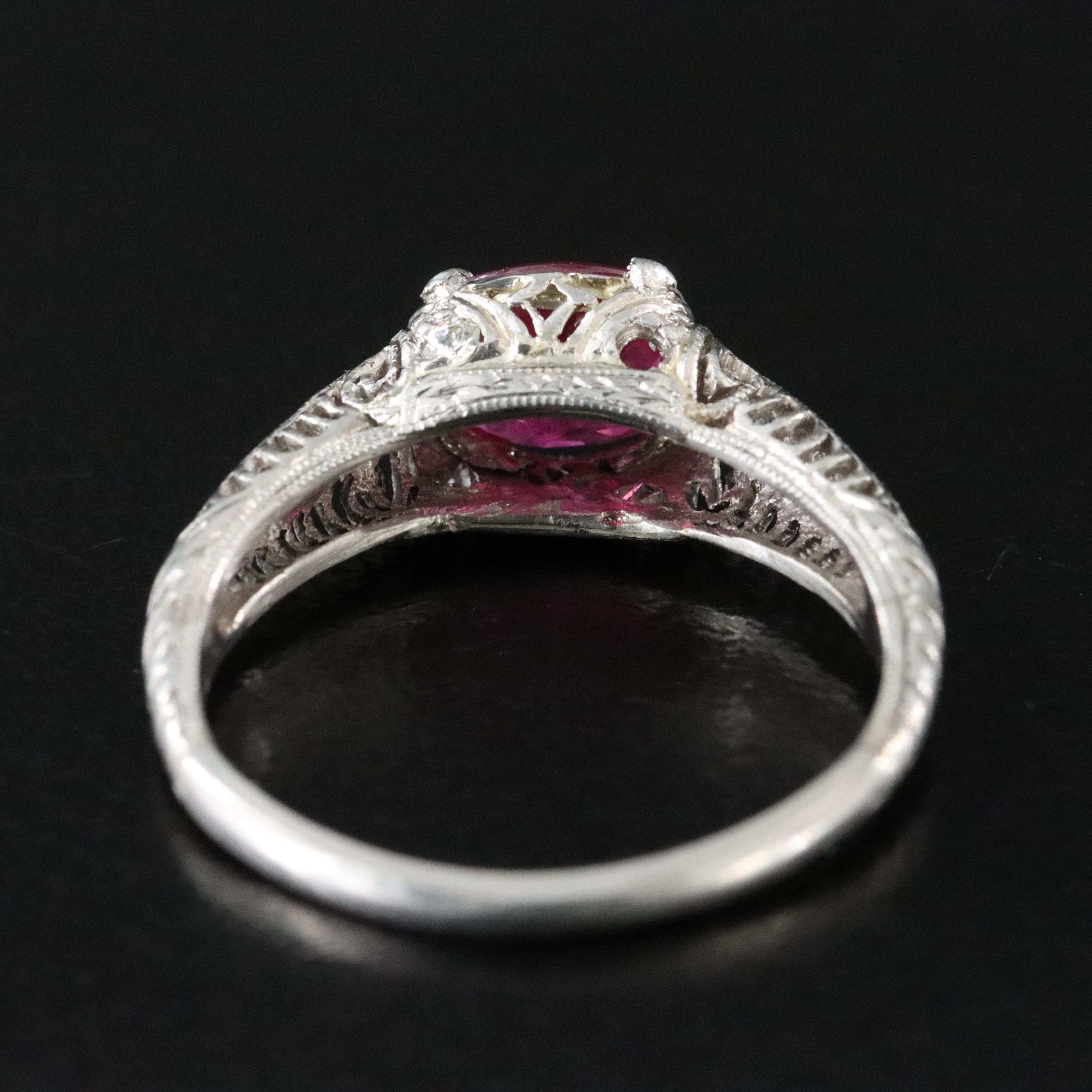 Platinum 1.19 CT Burmese Ruby and Diamond Ring with GIA Report