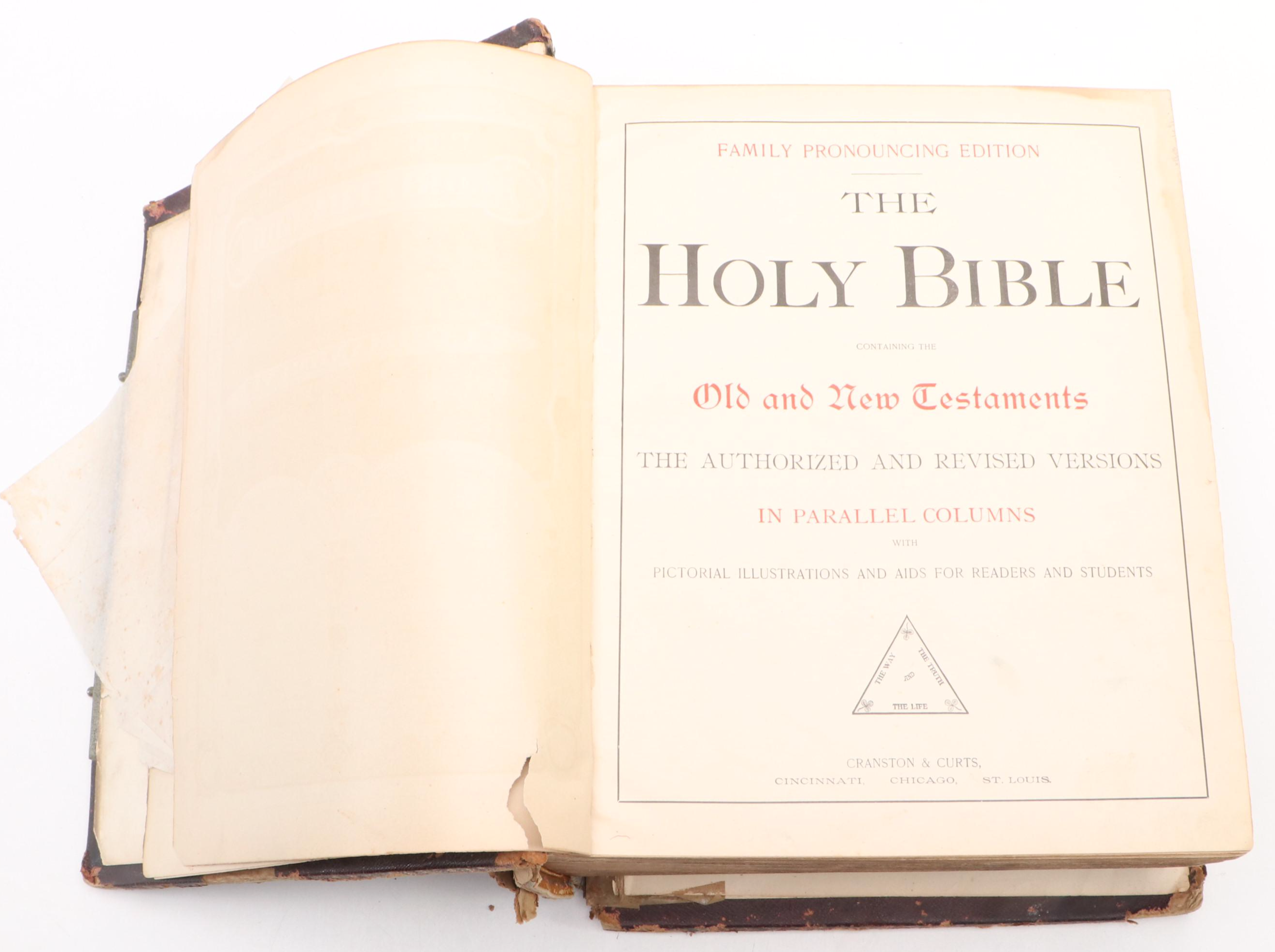 Embossed Leather Holy Bible with Old and New Testaments, 1880