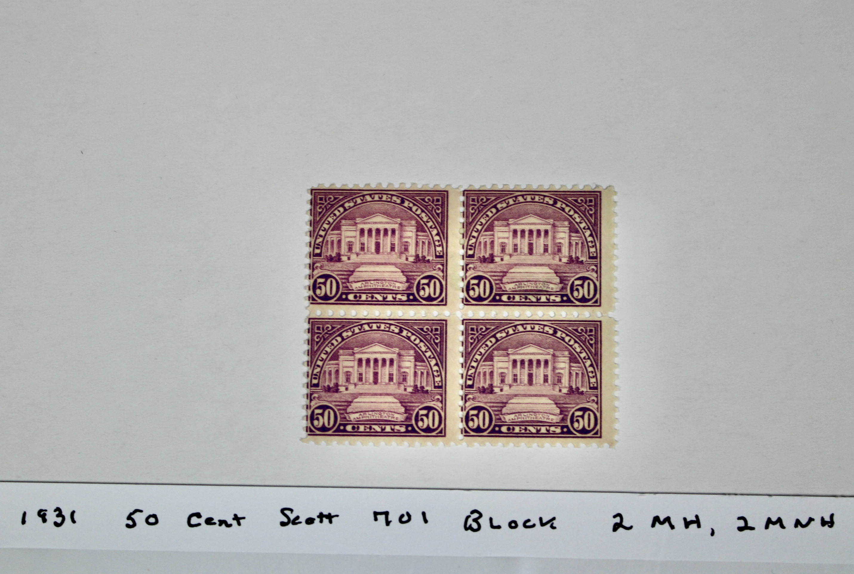 Mint Condition 1931 U.S. Stamp 50-Cent Block, Scott 701