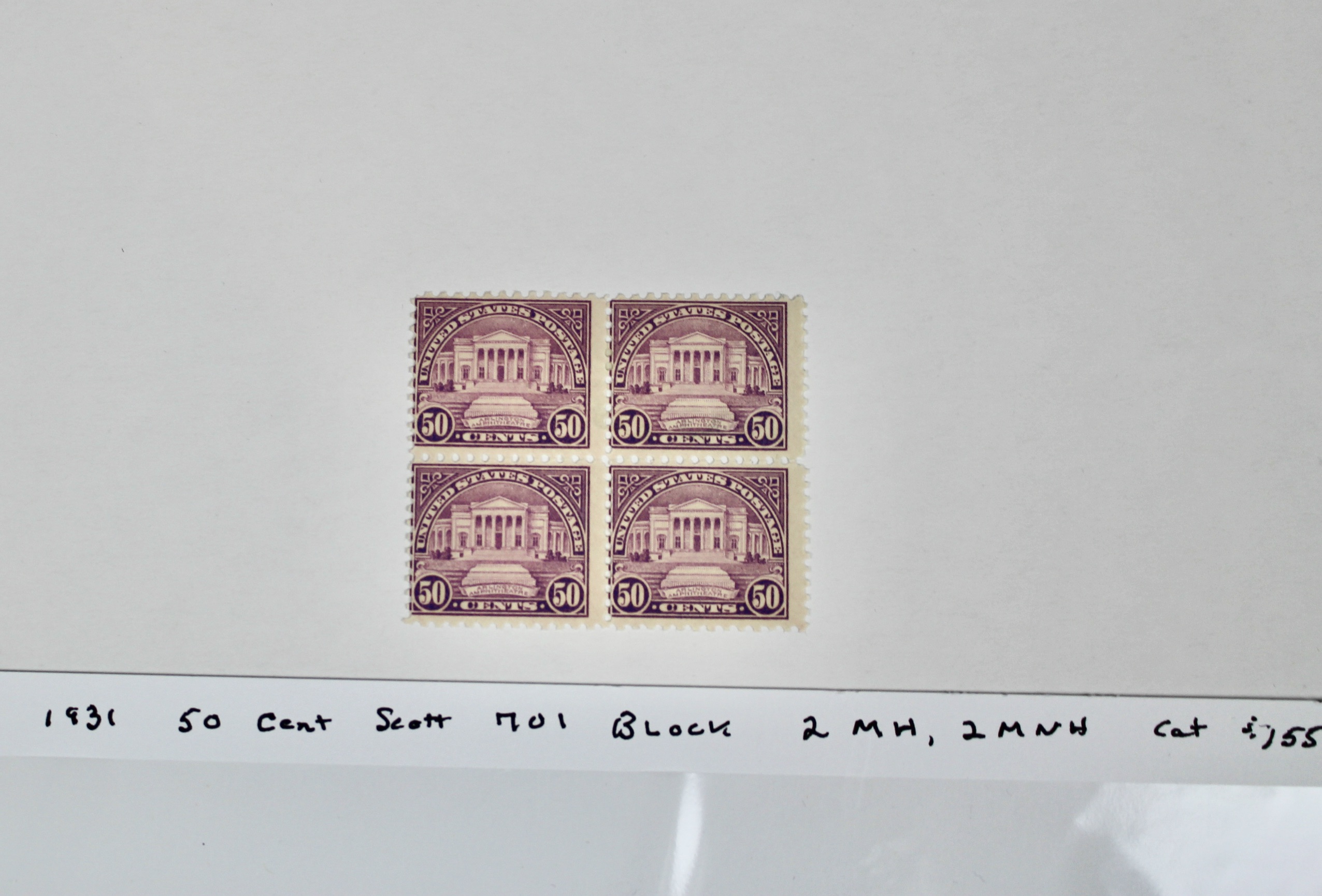 Mint Condition 1931 U.S. Stamp 50-Cent Block, Scott 701