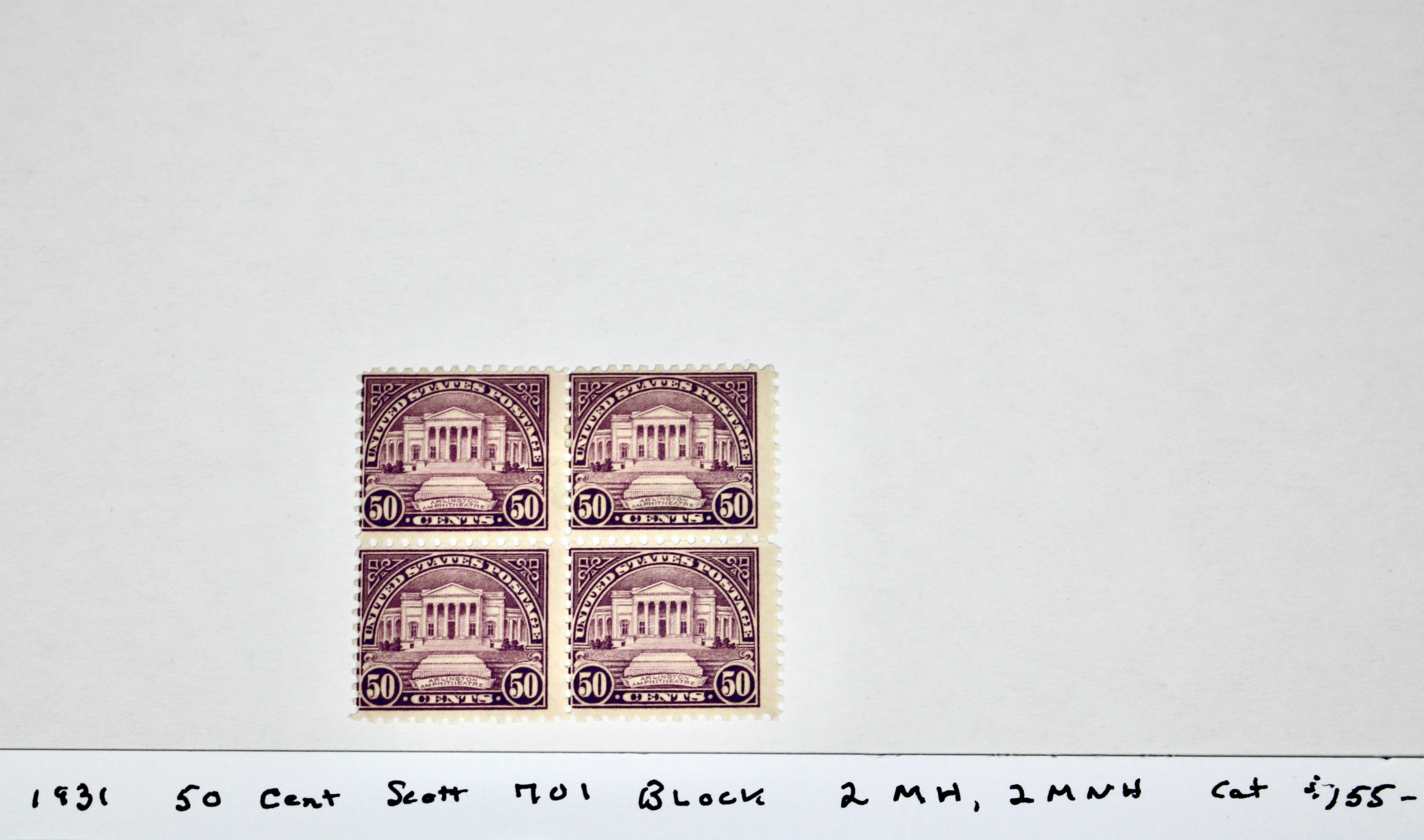 Mint Condition 1931 U.S. Stamp 50-Cent Block, Scott 701