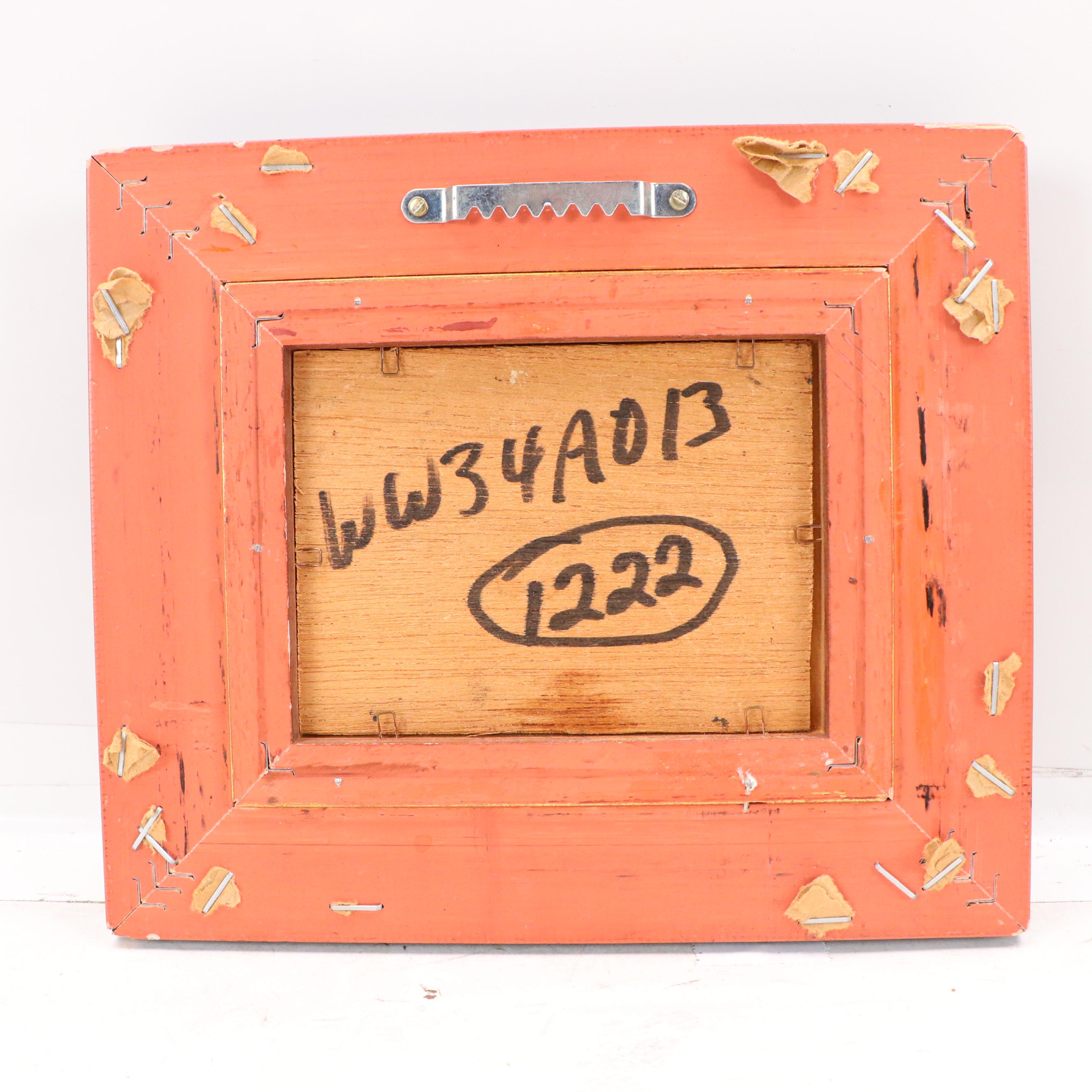 Miniature Oil Painting of Rooster, Hen, and Chicks