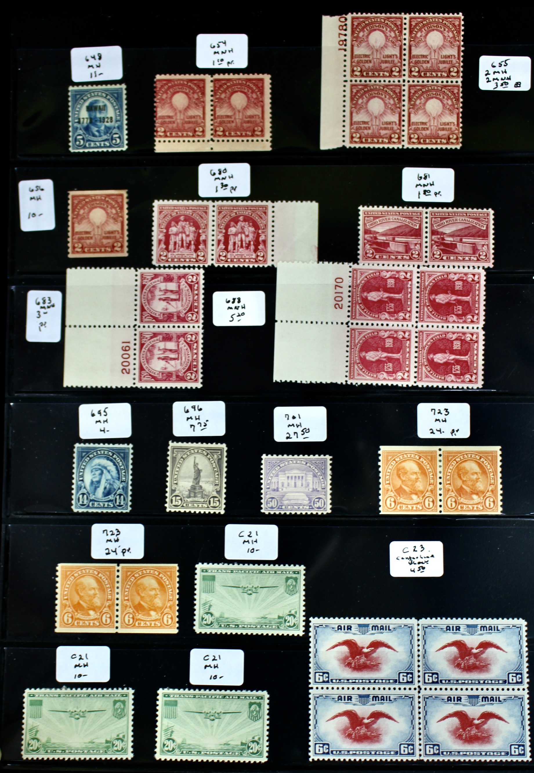Sixty-Four Mint and MNH U.S. Postage Stamps, Scott #s 328 to C23