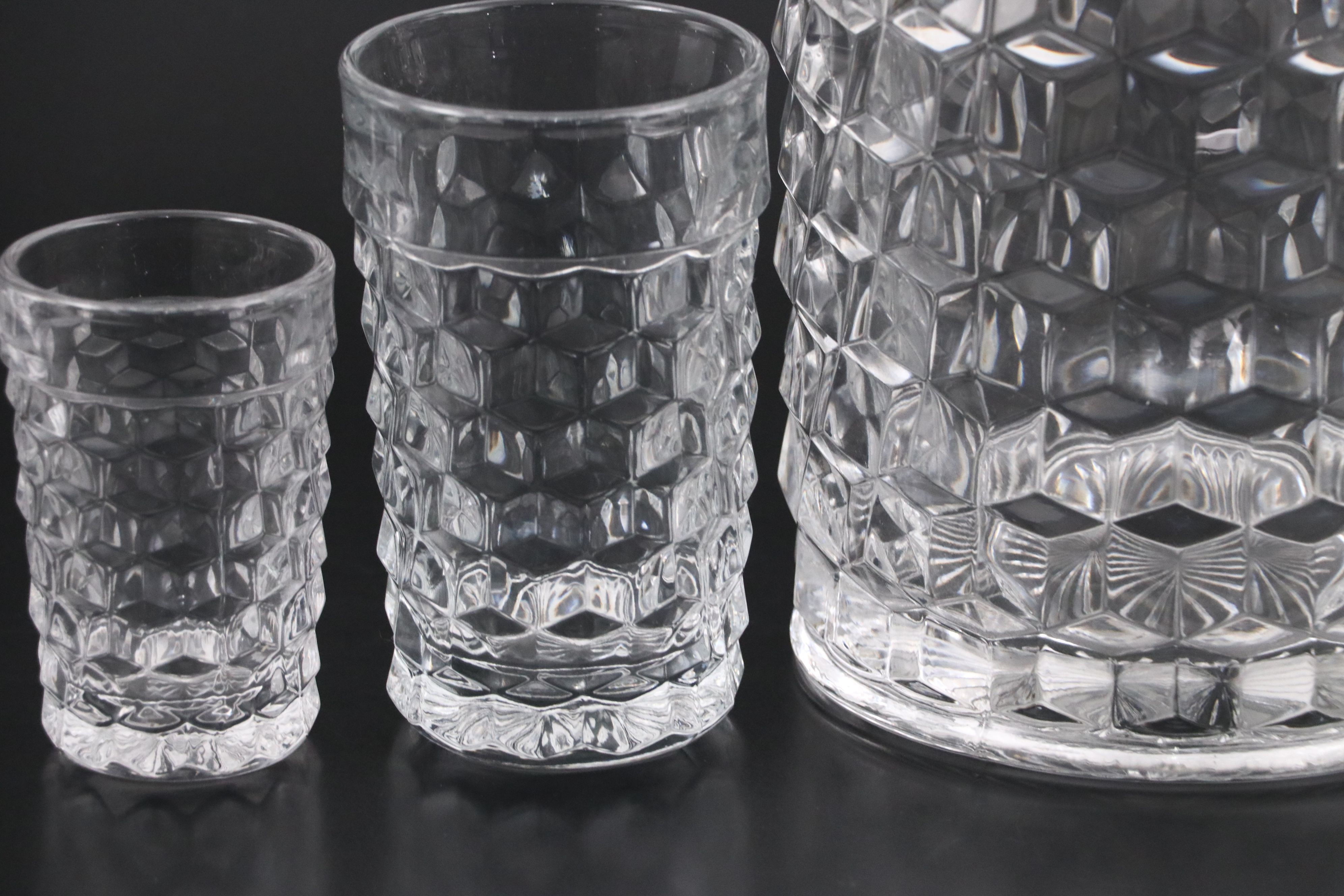 Fostoria "American" Crystal Pitcher, Iced Tea Glasses and Other Drinkware