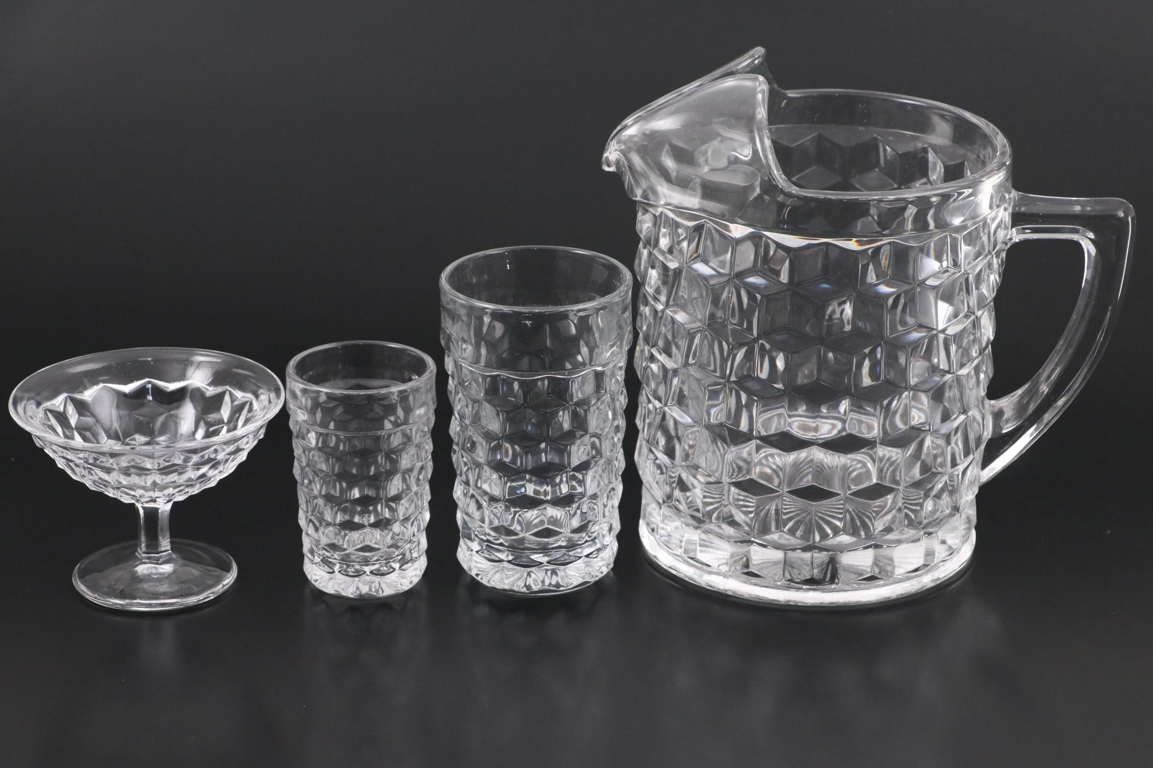 Fostoria "American" Crystal Pitcher, Iced Tea Glasses and Other Drinkware