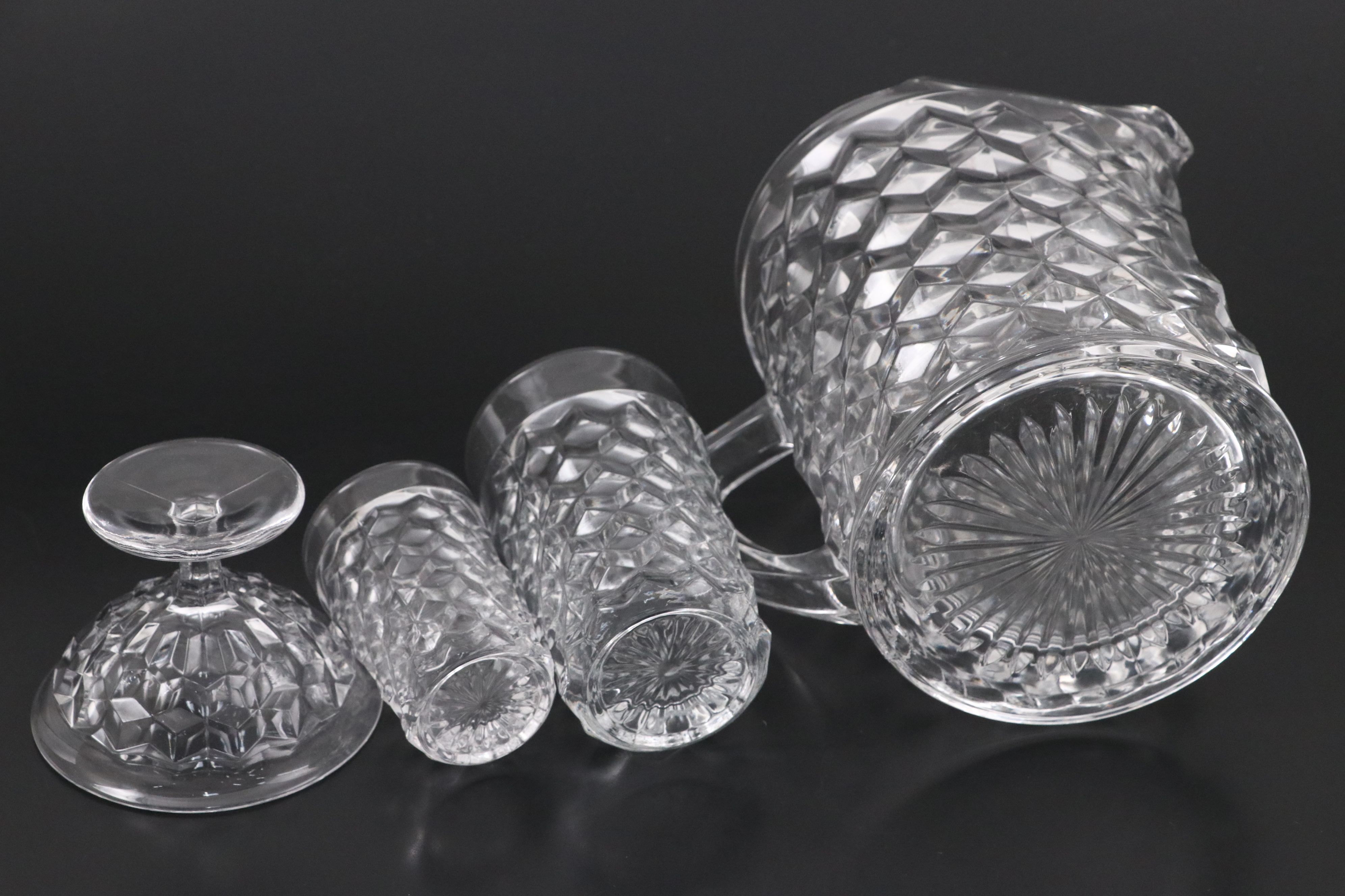 Fostoria "American" Crystal Pitcher, Iced Tea Glasses and Other Drinkware