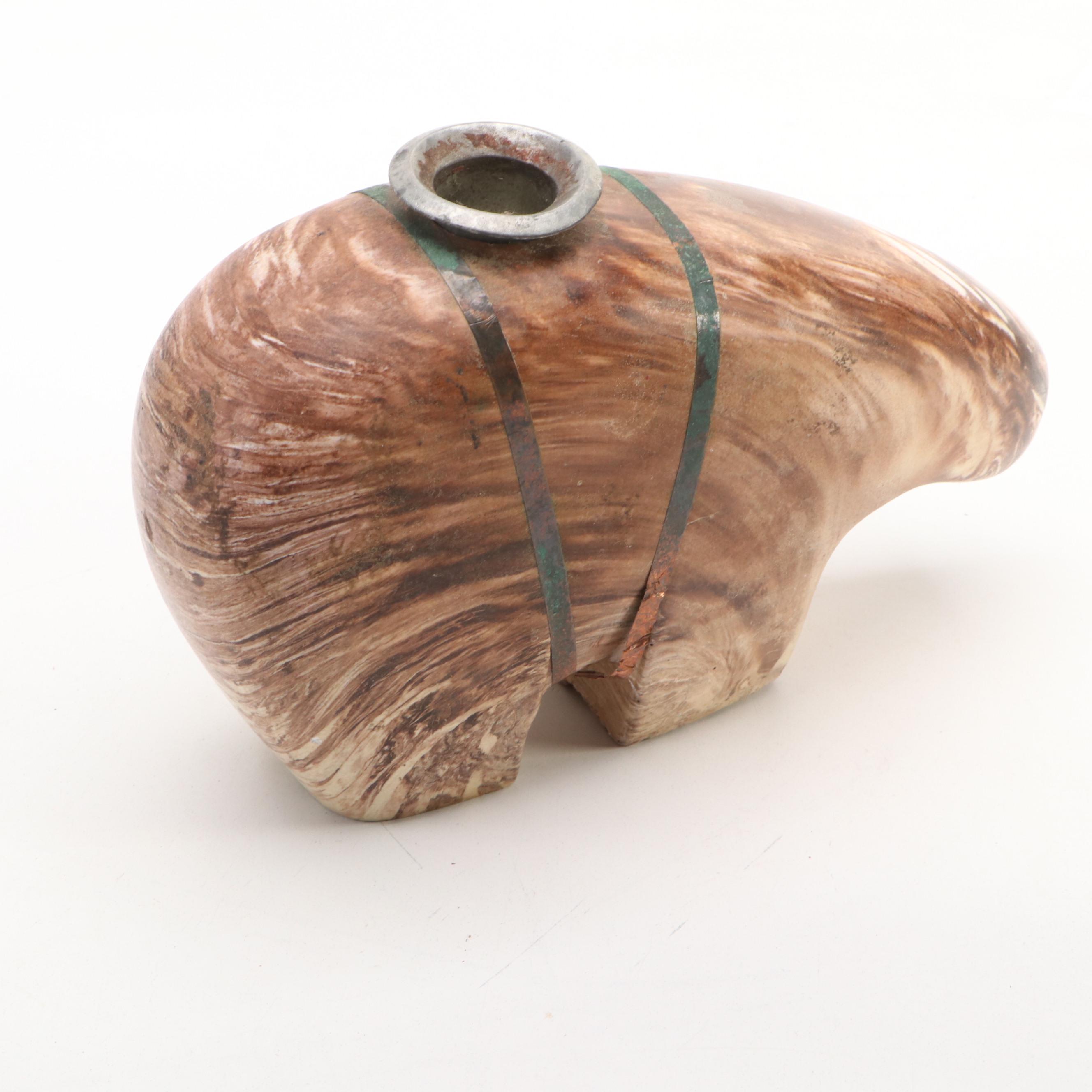 Santo Domingo Pottery Wedding Vase with Zuni Fetish Bear