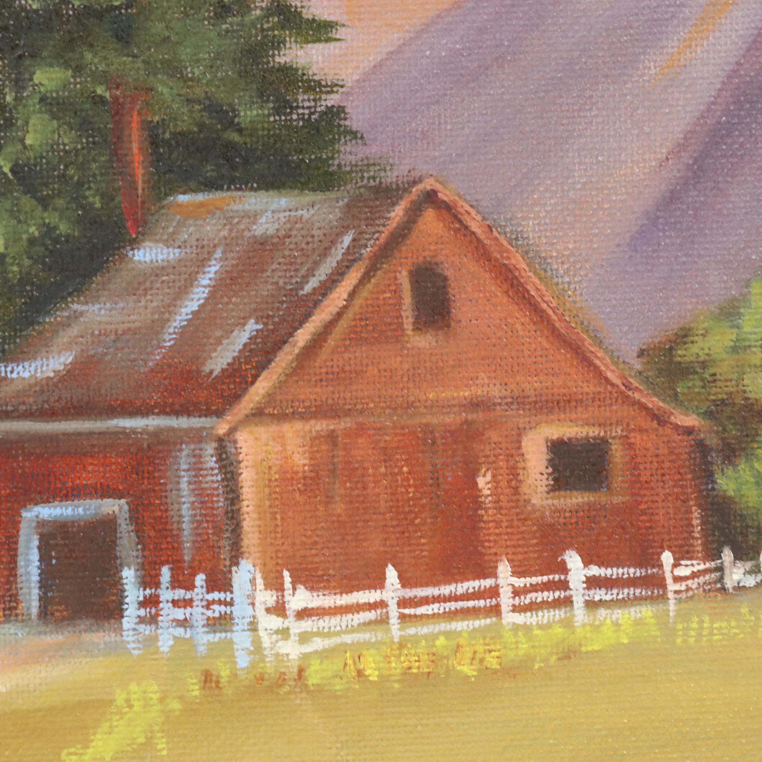 Catherine Daniel Landscape Oil Painting of Mountainside Homestead, 1995