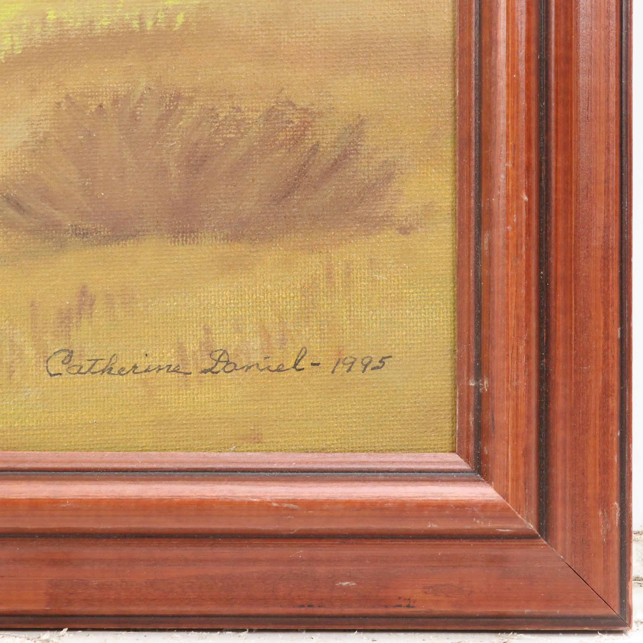 Catherine Daniel Landscape Oil Painting of Mountainside Homestead, 1995