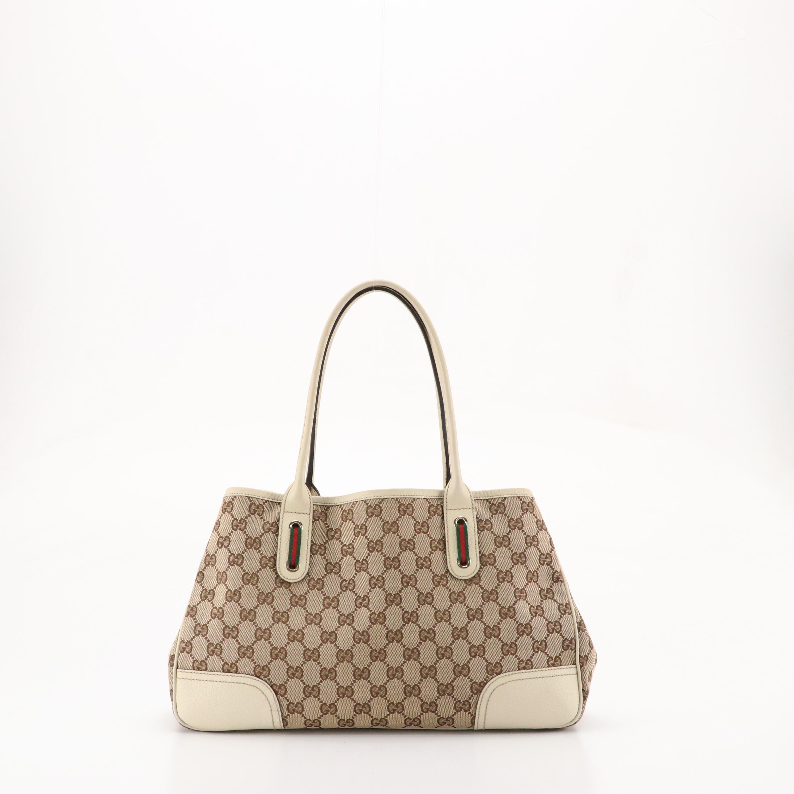 Gucci Princy Shoulder Tote in GG Canvas and Ivory Cinghiale Leather