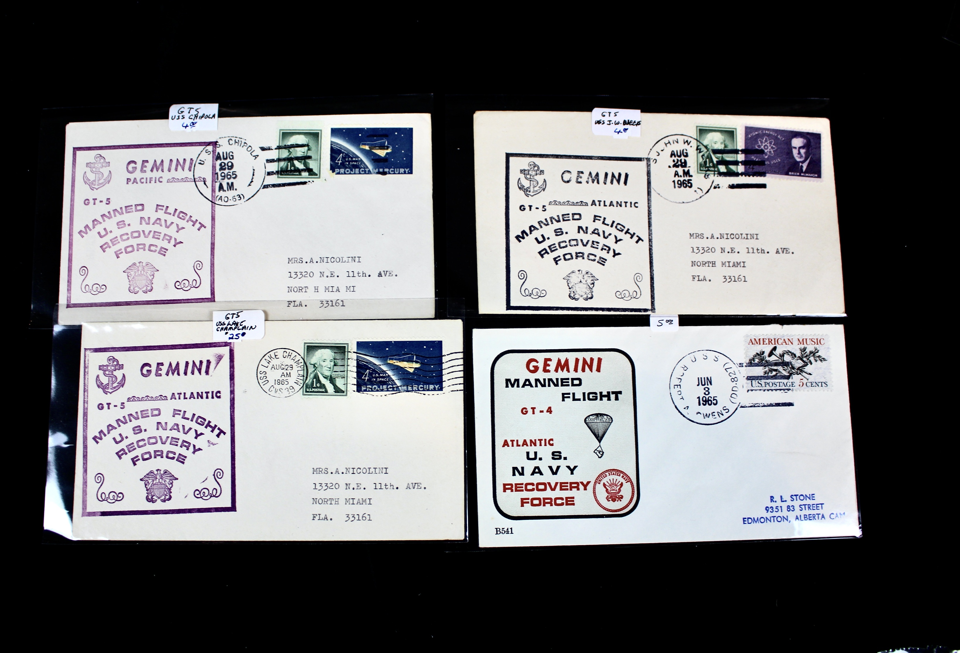 Fifty Scarce Gemini Manned Flight U.S. Navy Recovery Force Postal Covers