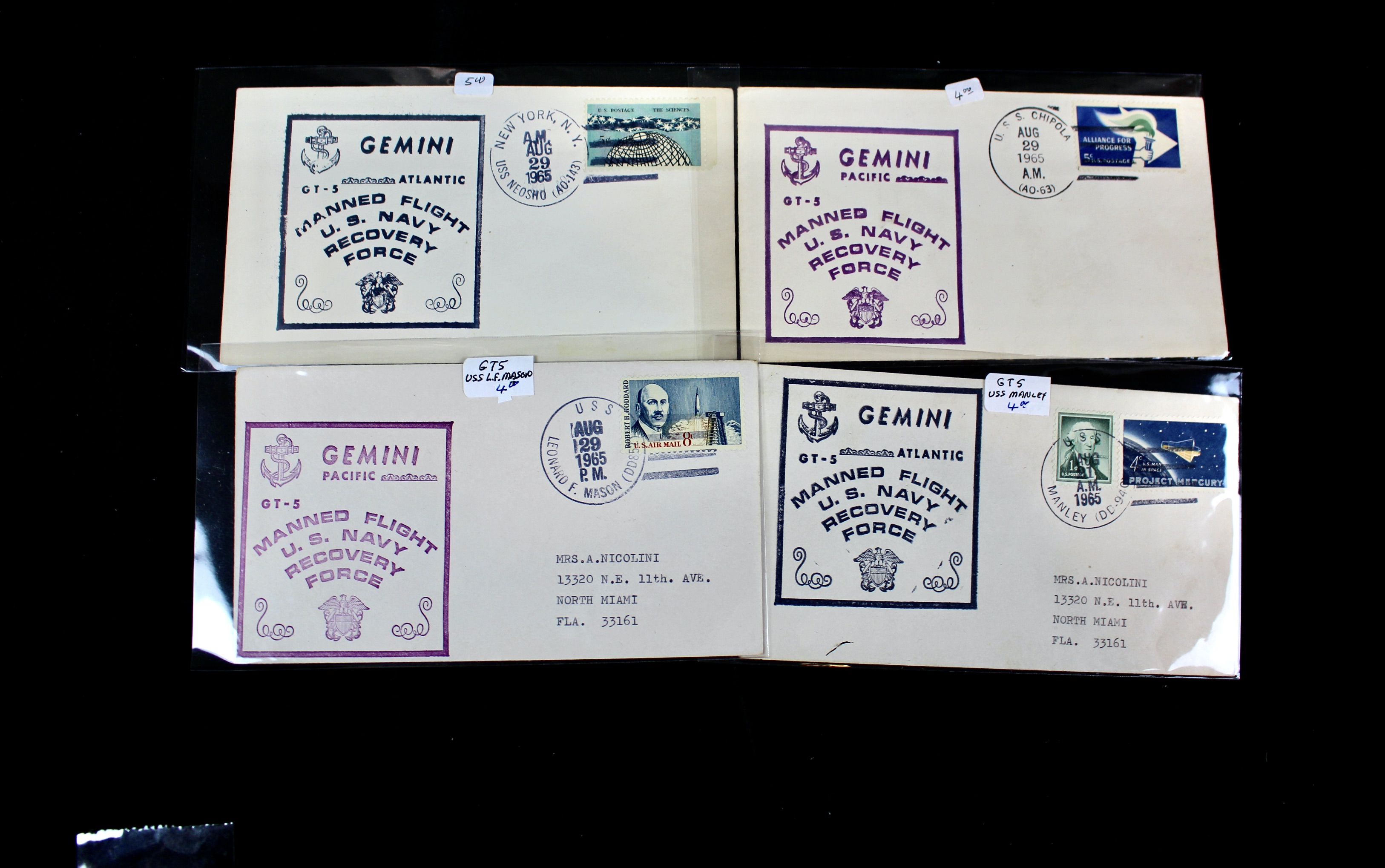 Fifty Scarce Gemini Manned Flight U.S. Navy Recovery Force Postal Covers