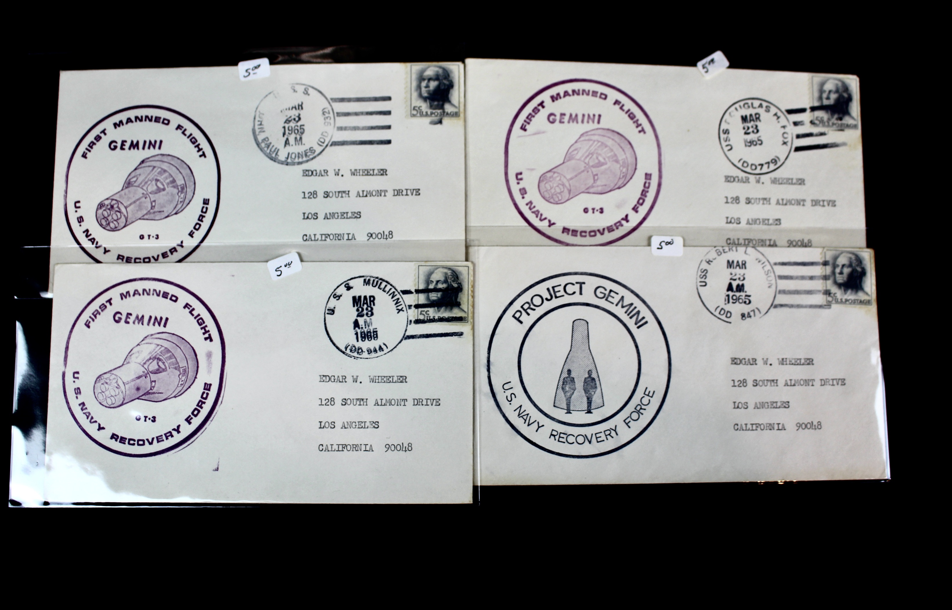 Fifty Scarce Gemini Manned Flight U.S. Navy Recovery Force Postal Covers