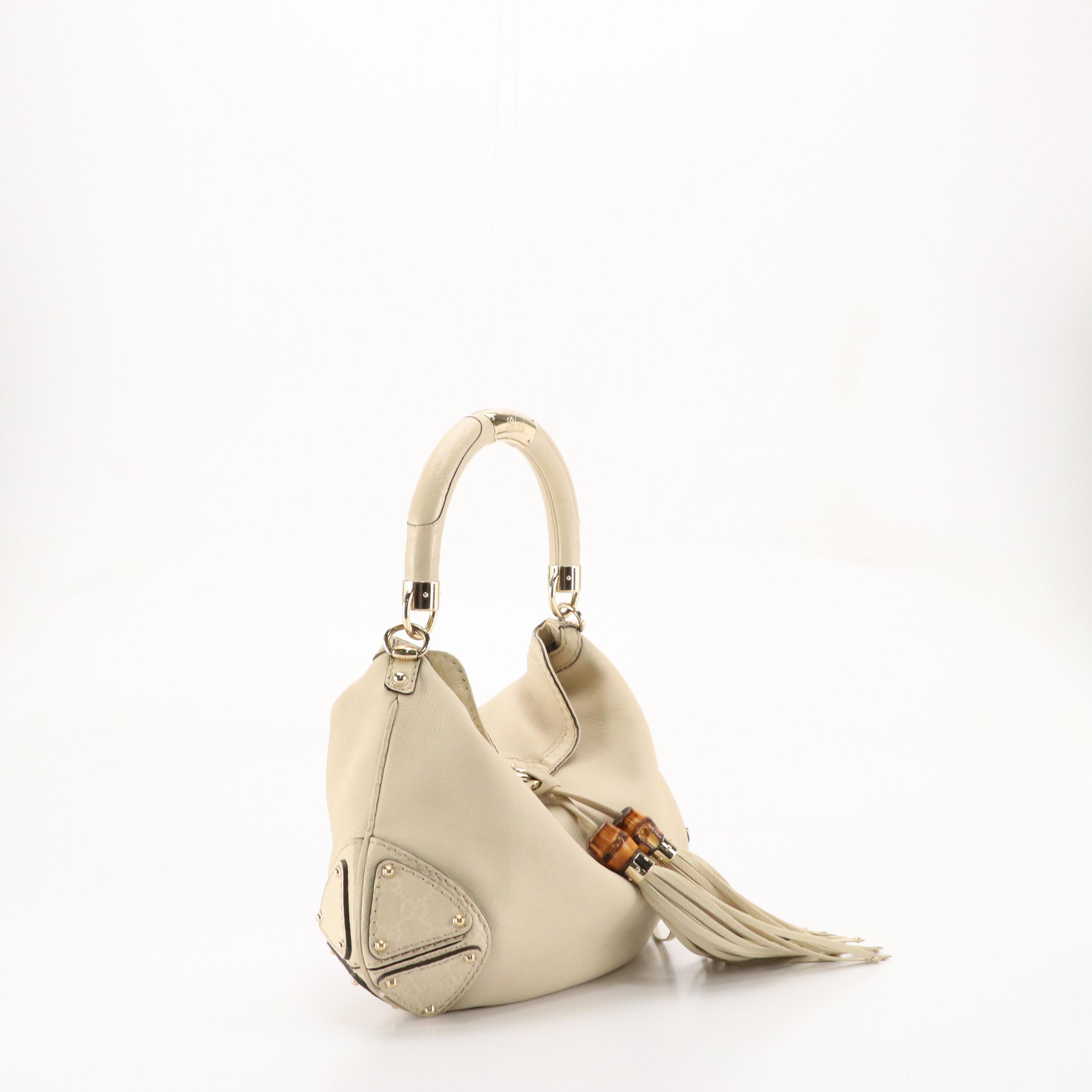 Gucci Indy Two-Way Hobo Bag in Off-White Smooth and Guccissima Leather