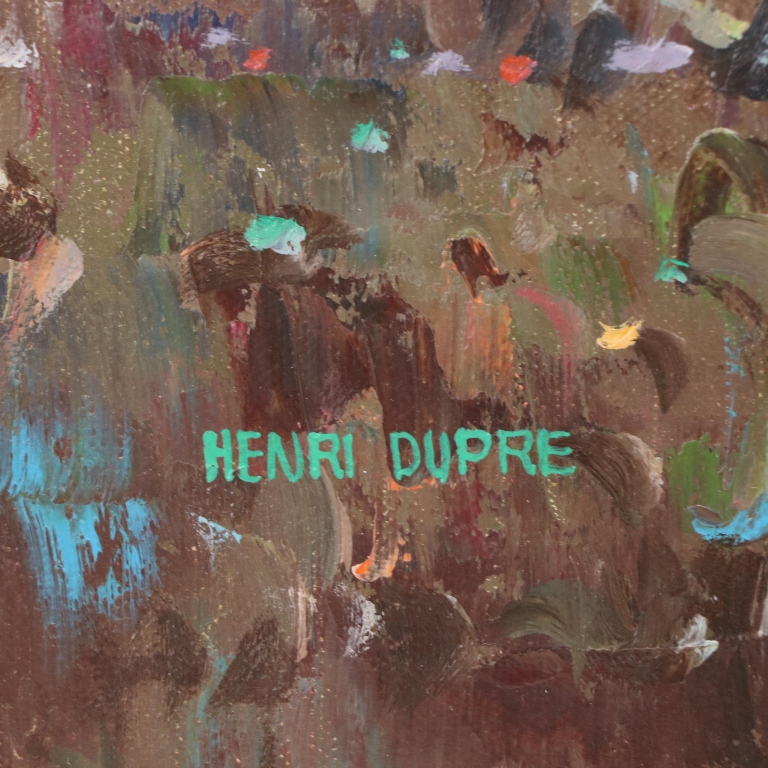 Henri Dupre Impressionist Oil Painting of Bay Watchers in the Park, 20th C.