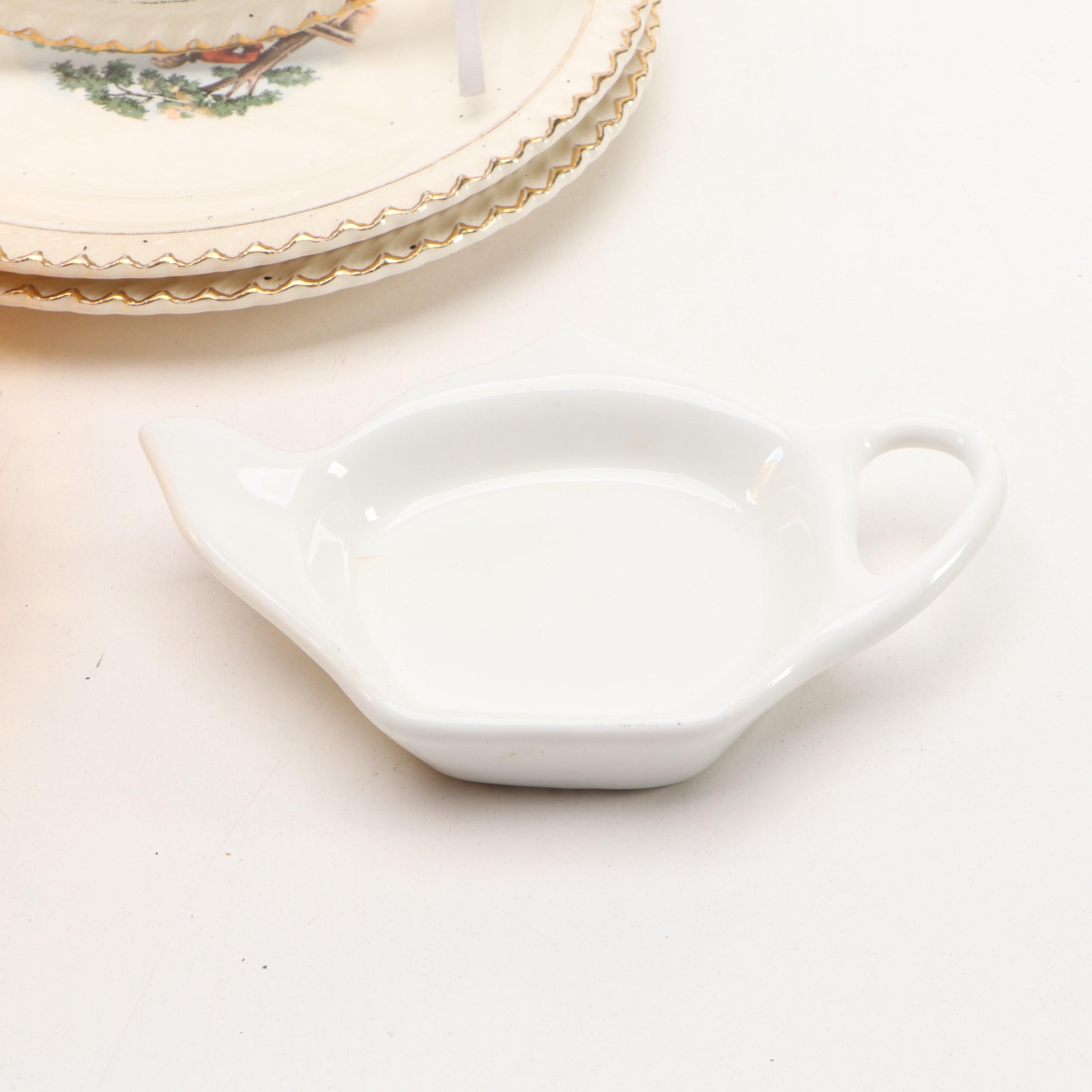 Indiana Glass Amber Candy Dish with Brass Figurine and Other Décor