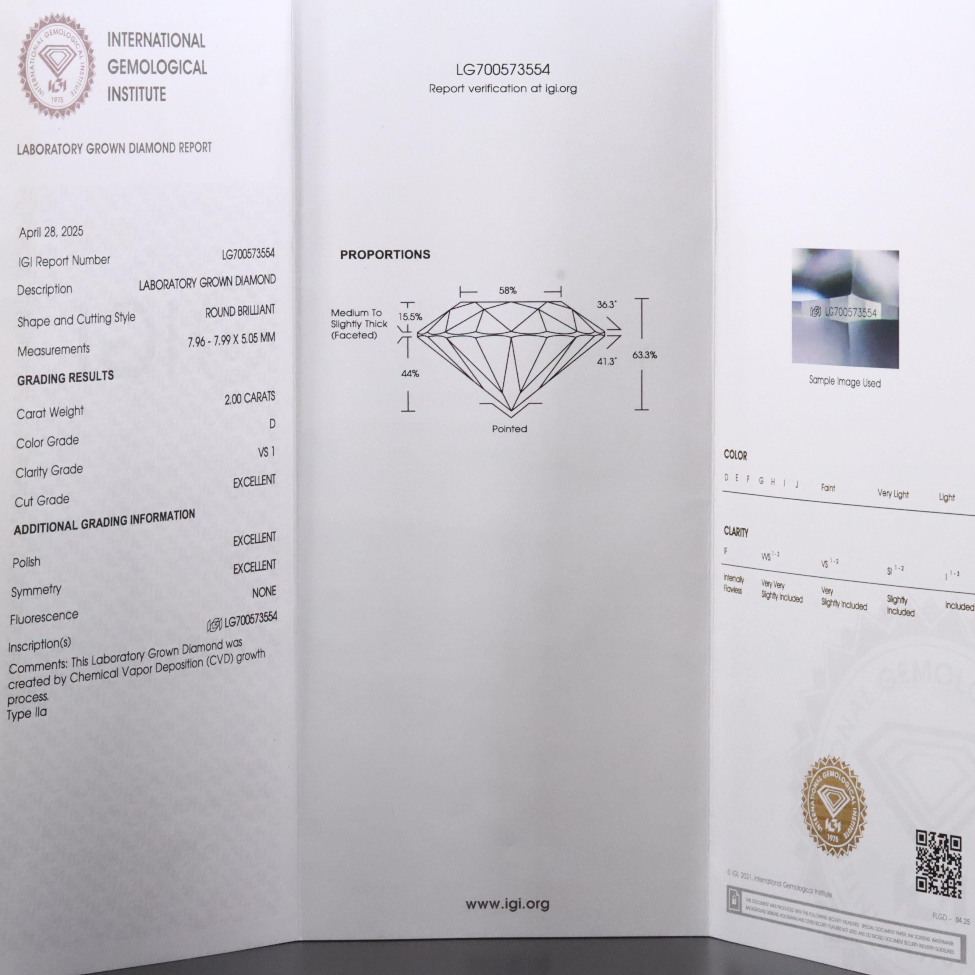 18K 2.20 CTW Lab Grown Diamond Ring with IGI Report