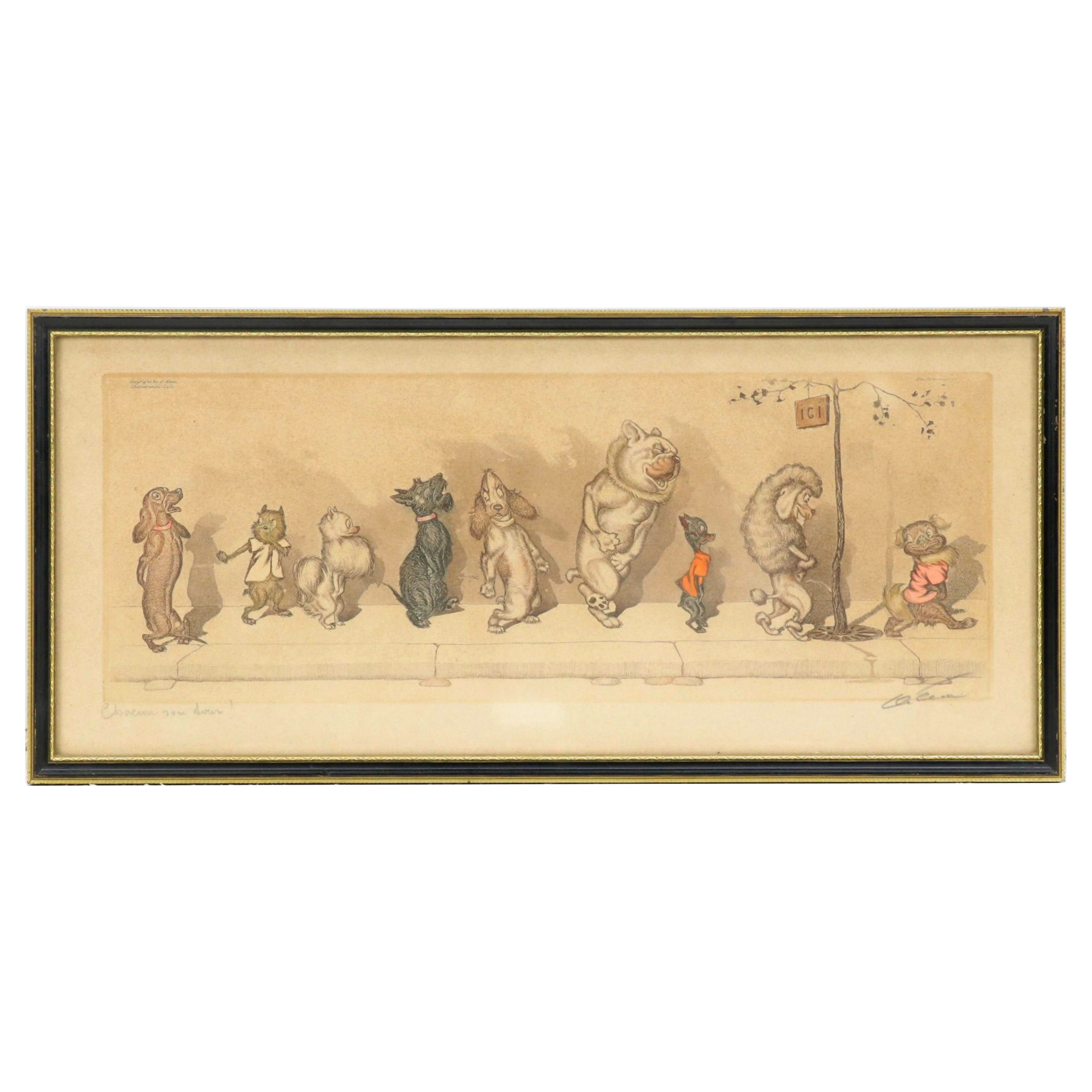 Boris O'Klein Hand-Colored Etching "Chacun Son Tour!" Early 20th Century