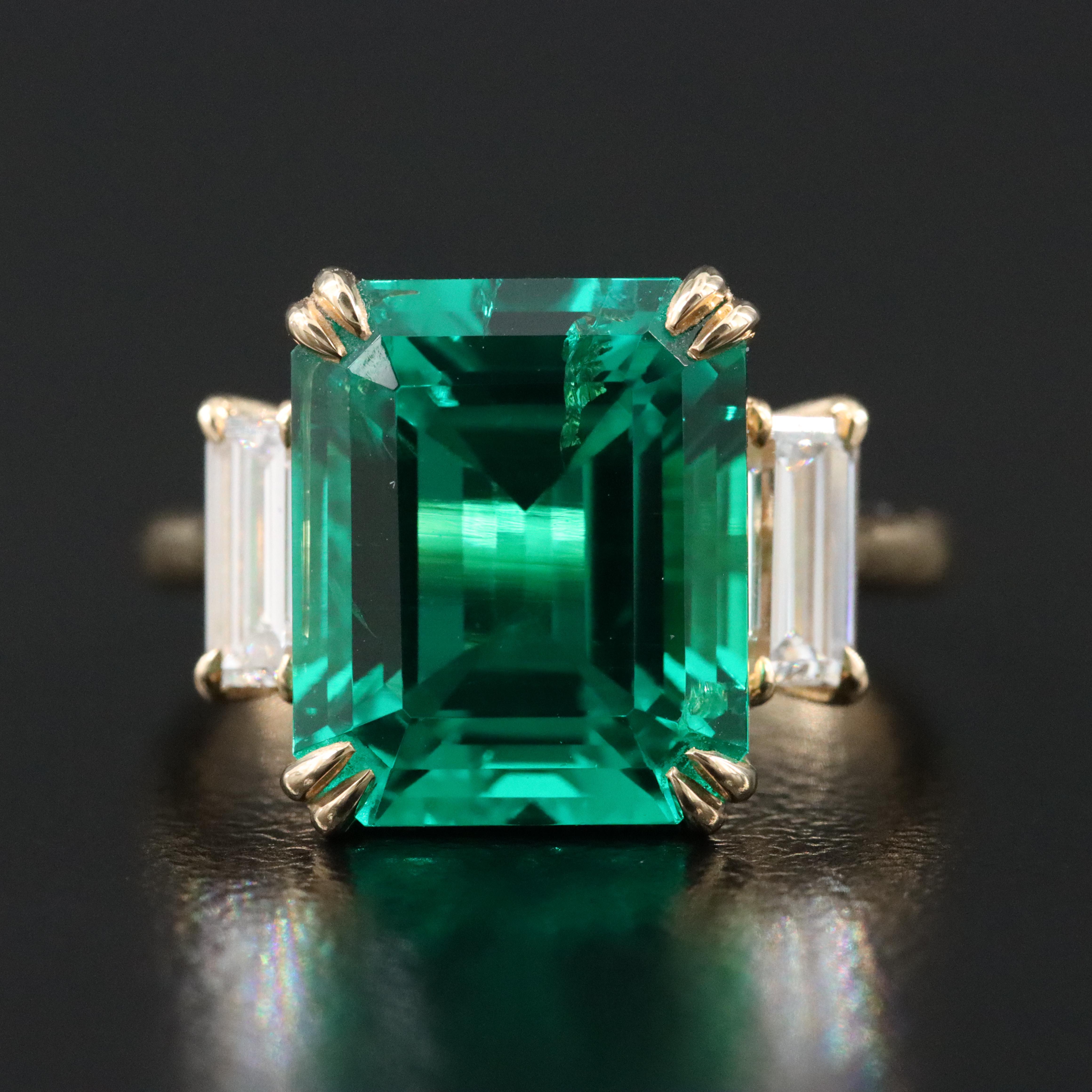18K Emerald and Lab Grown Diamond Ring
