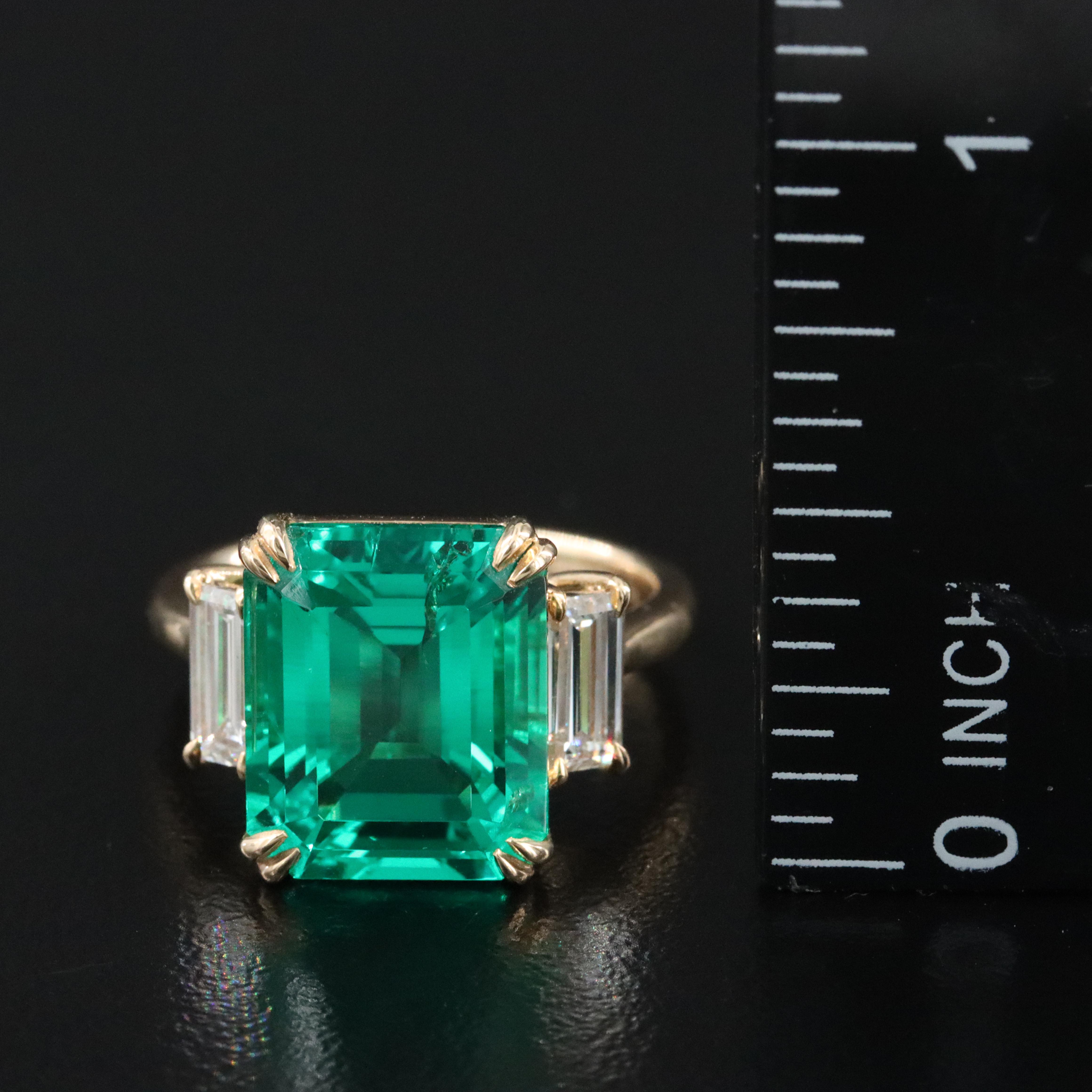 18K Emerald and Lab Grown Diamond Ring