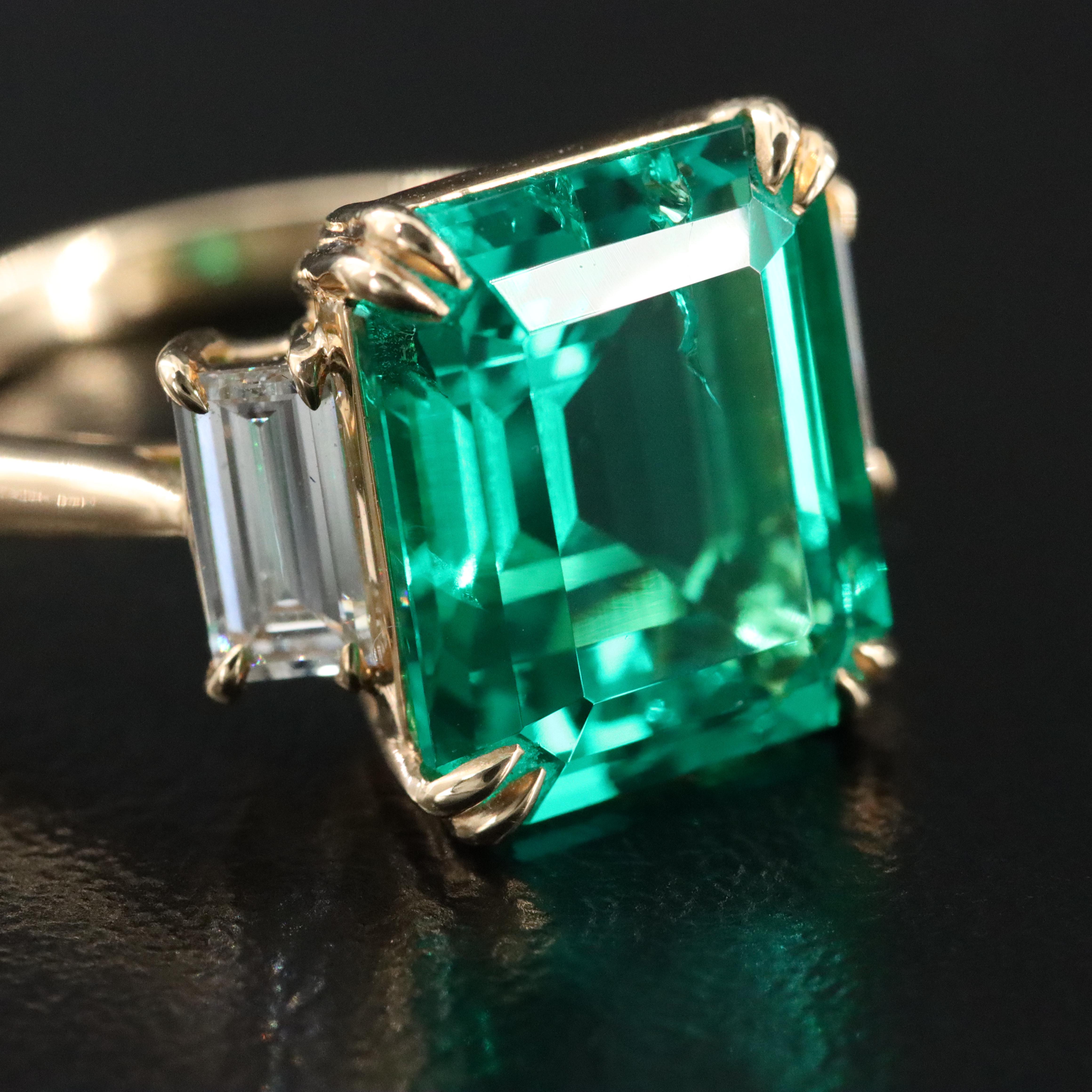 18K Emerald and Lab Grown Diamond Ring