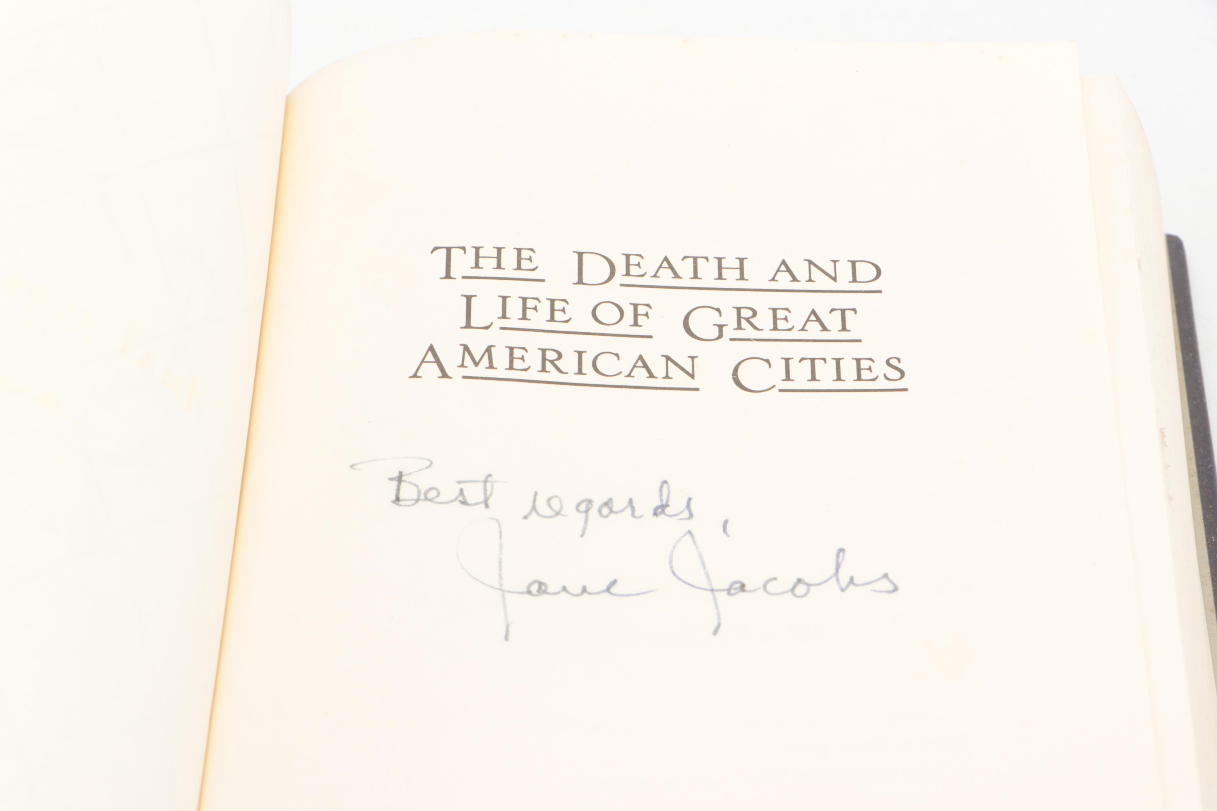 Signed "The Death and Life of Great American Cities" by Jane Jacobs, 1993