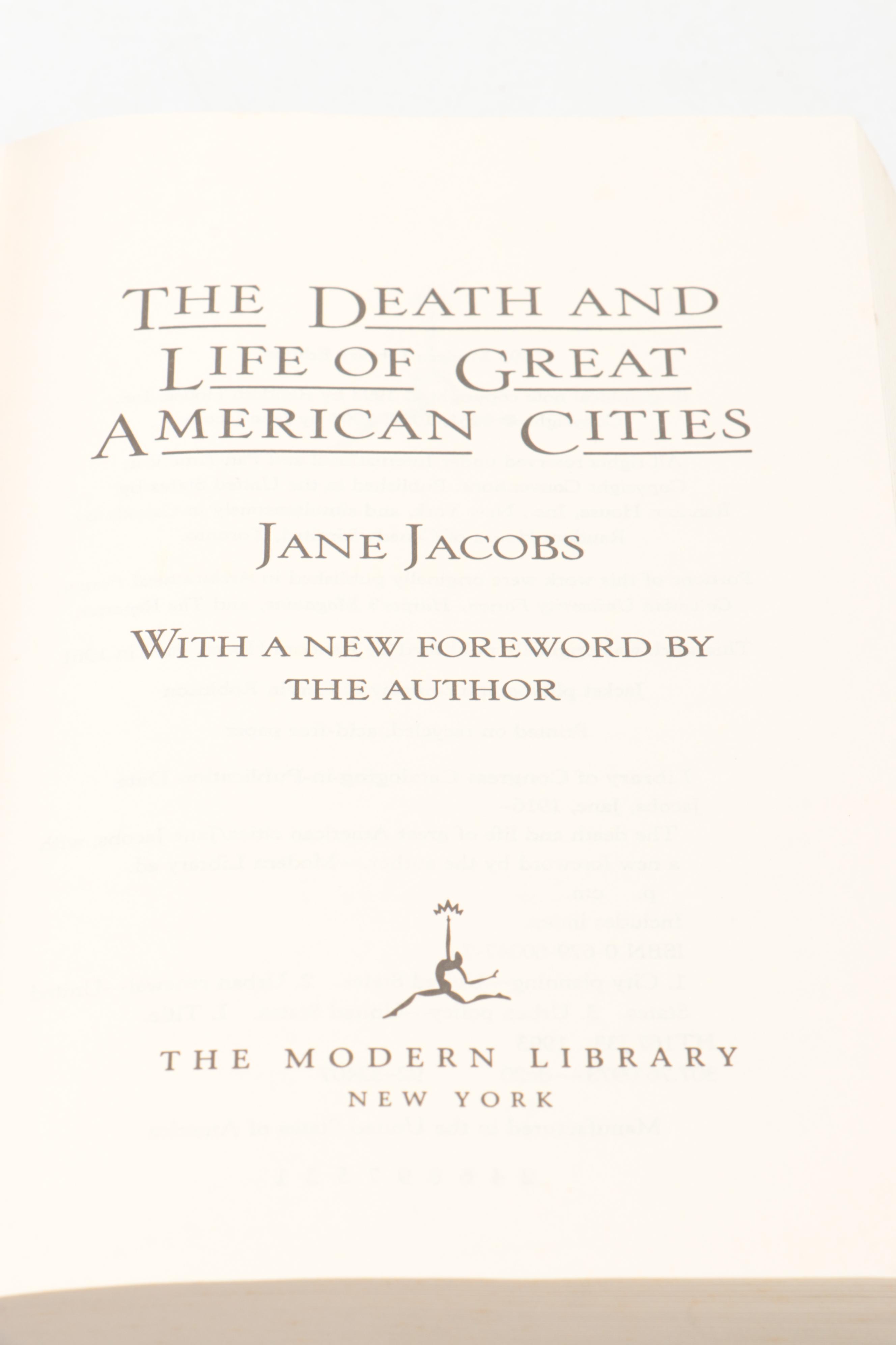 Signed "The Death and Life of Great American Cities" by Jane Jacobs, 1993