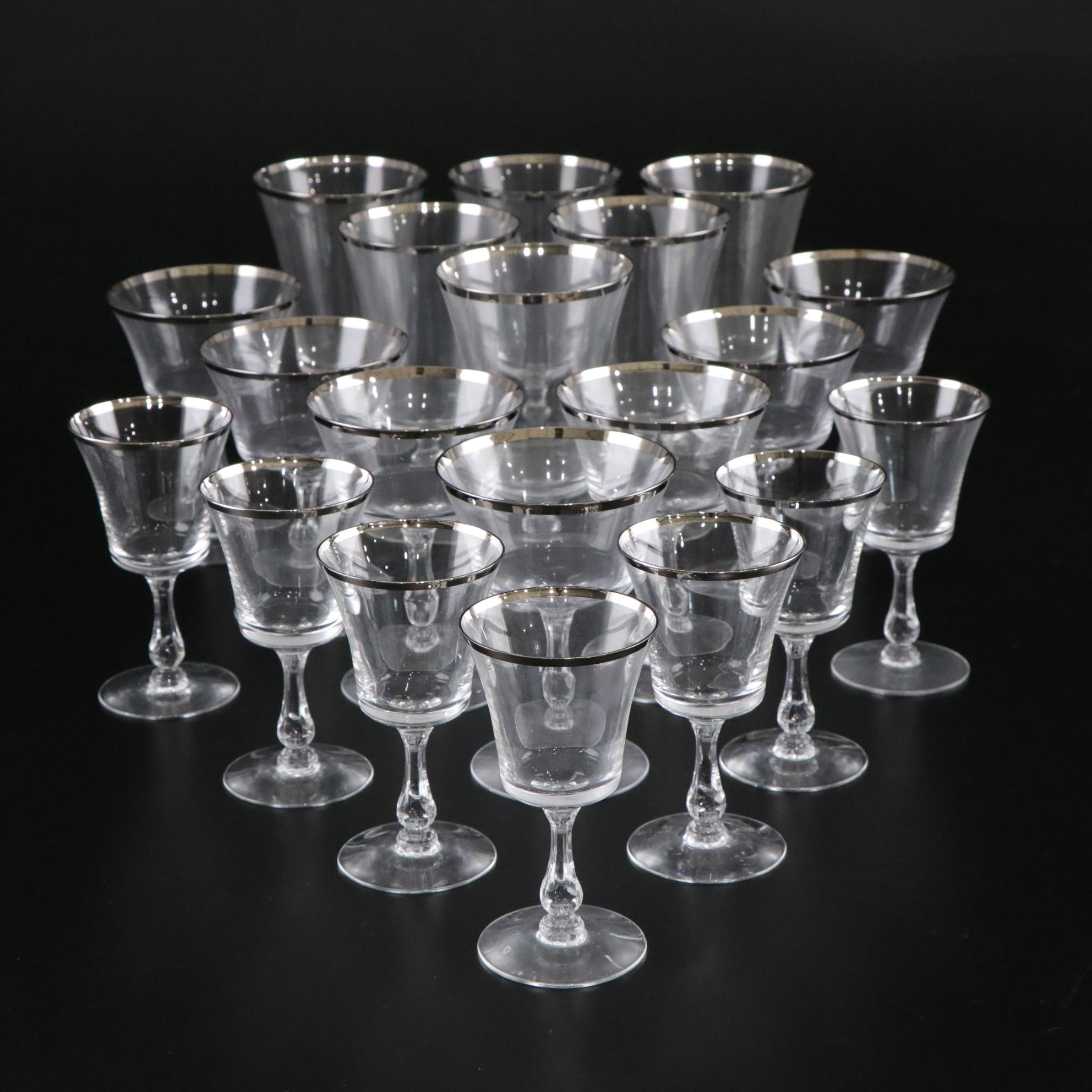 Fostoria "Sheffield" Platinum Rimmed Champagne Coupes, Iced Tea & More Stemware