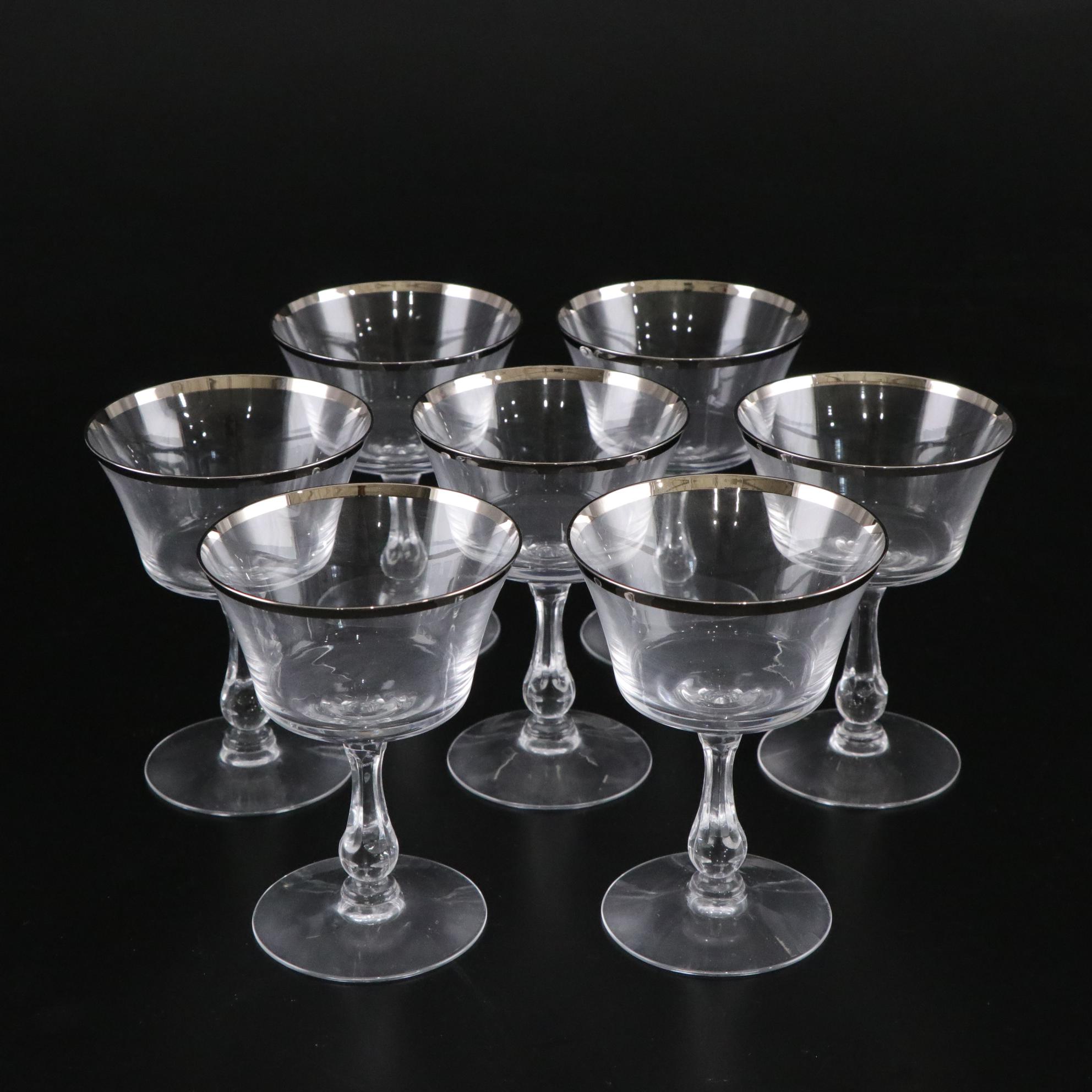 Fostoria "Sheffield" Platinum Rimmed Champagne Coupes, Iced Tea & More Stemware
