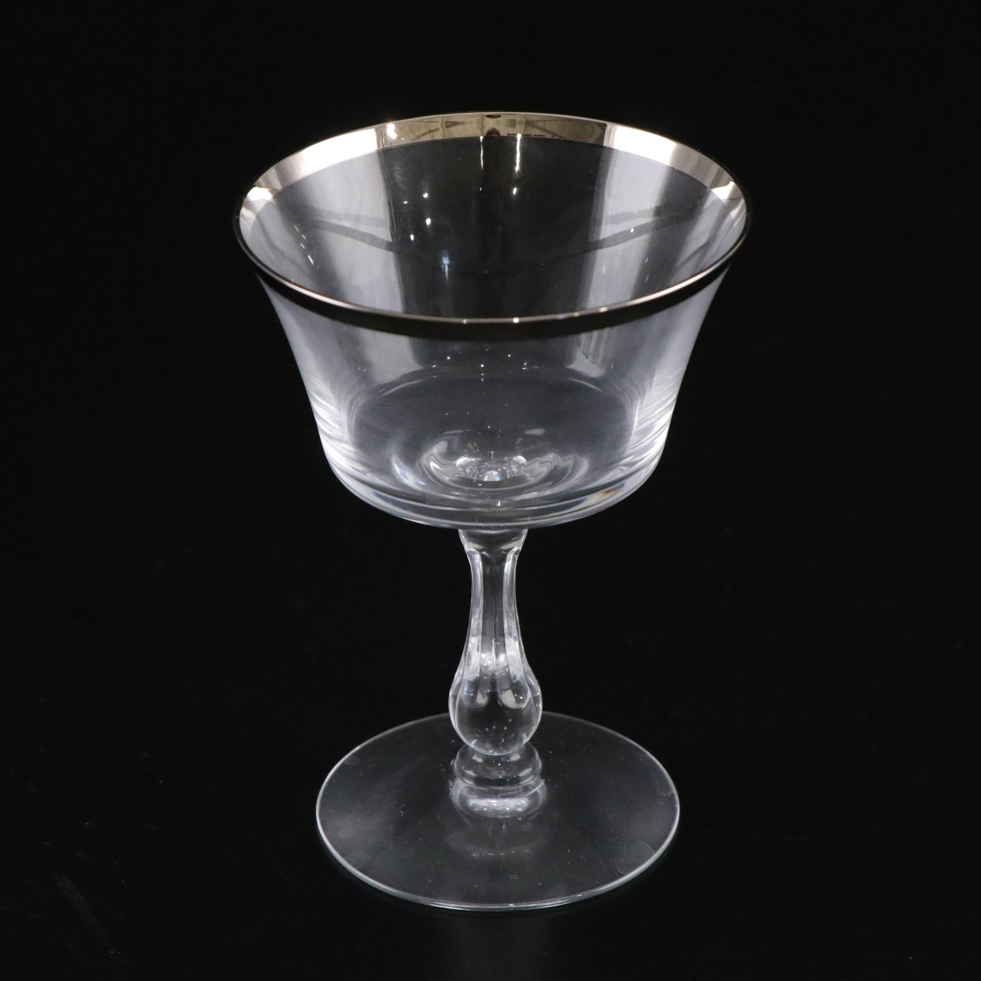 Fostoria "Sheffield" Platinum Rimmed Champagne Coupes, Iced Tea & More Stemware