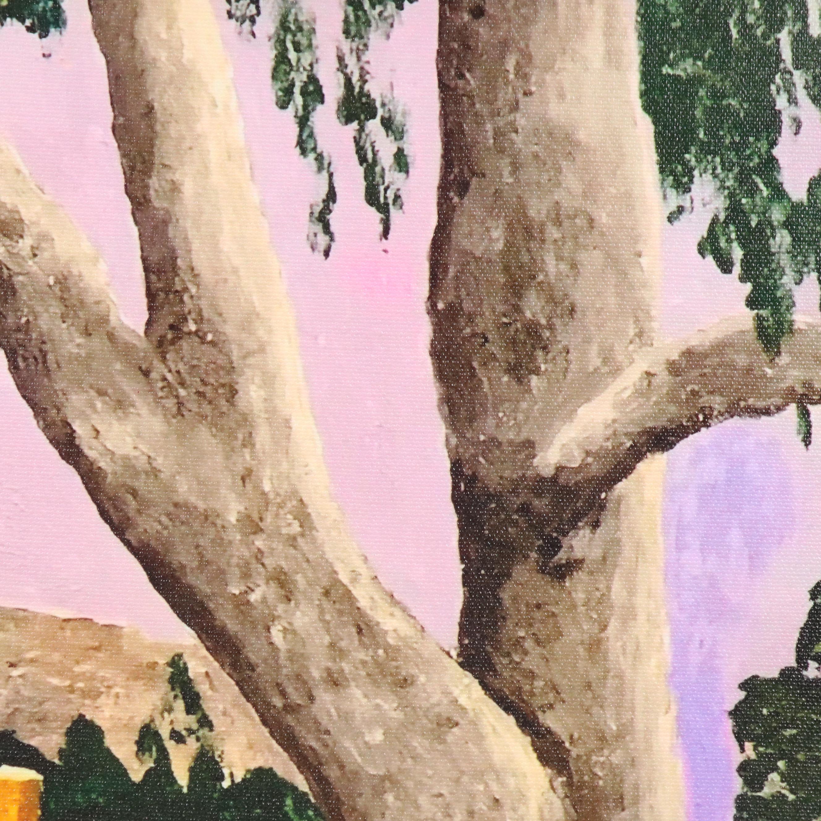 M.C. Abushar Landscape Giclée on Canvas of House Seen Through Trees