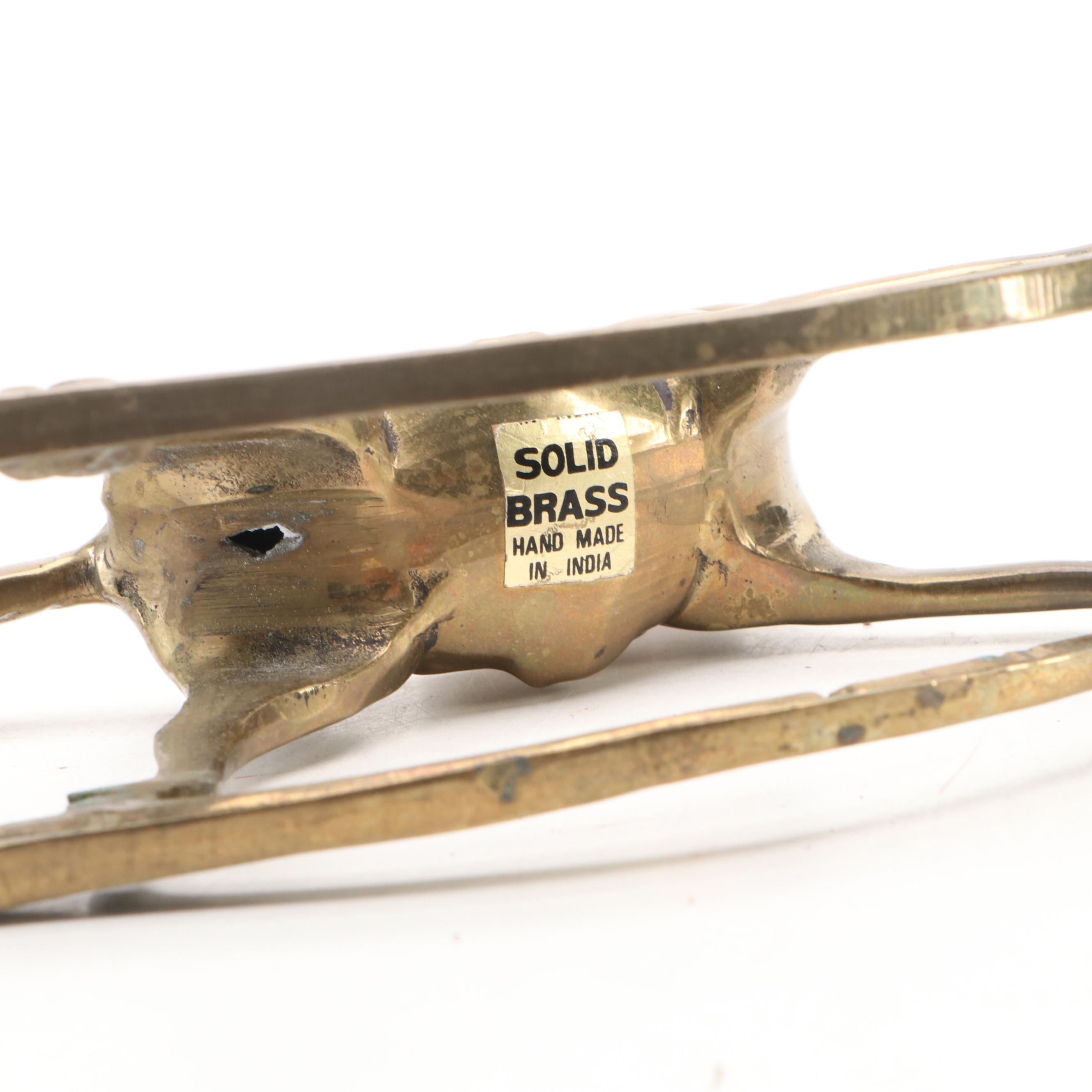 Indiana Glass Amber Candy Dish with Brass Figurine and Other Décor