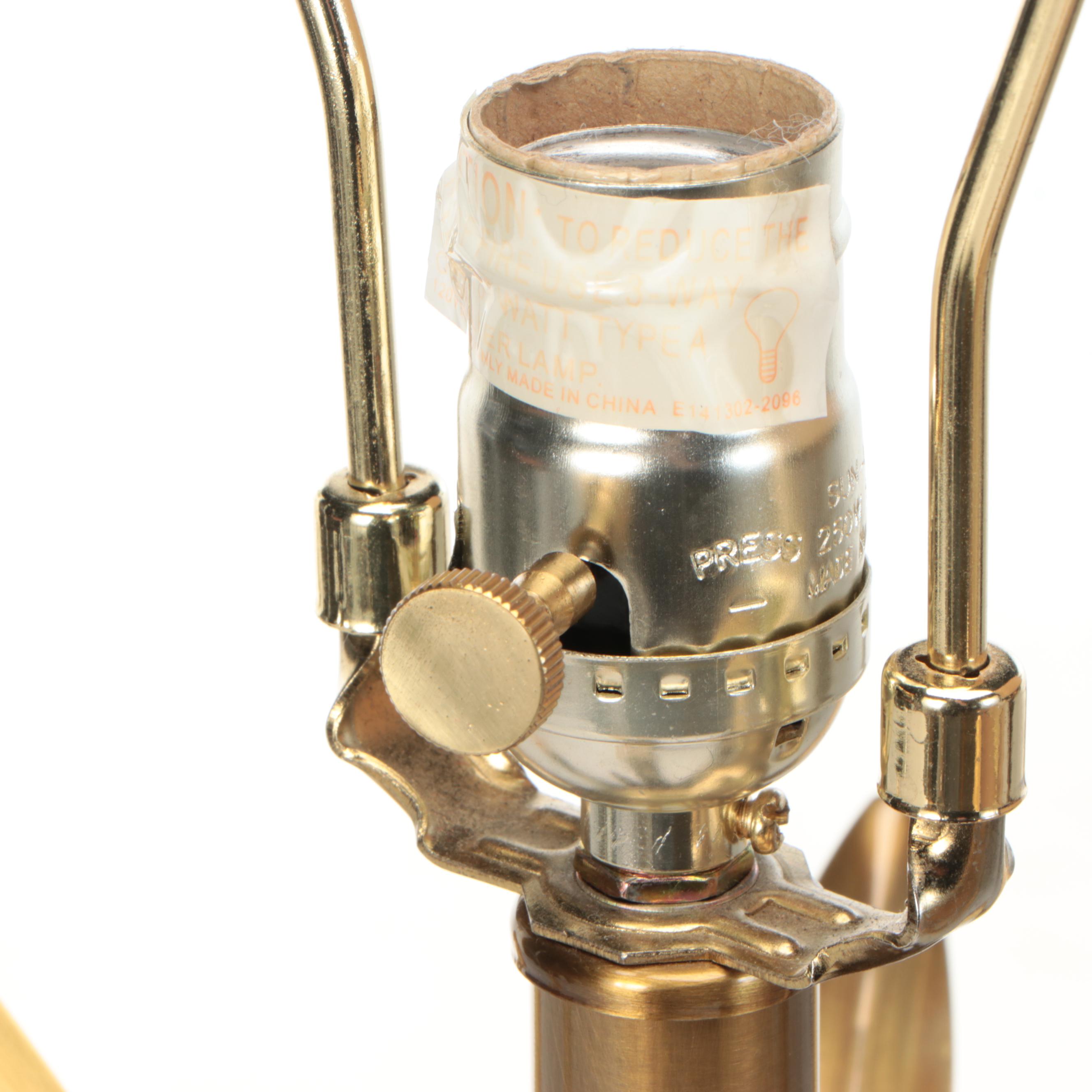 Maison Charles Style Brushed Brass Palm Leaf Table Lamps with Custom Silk Shades