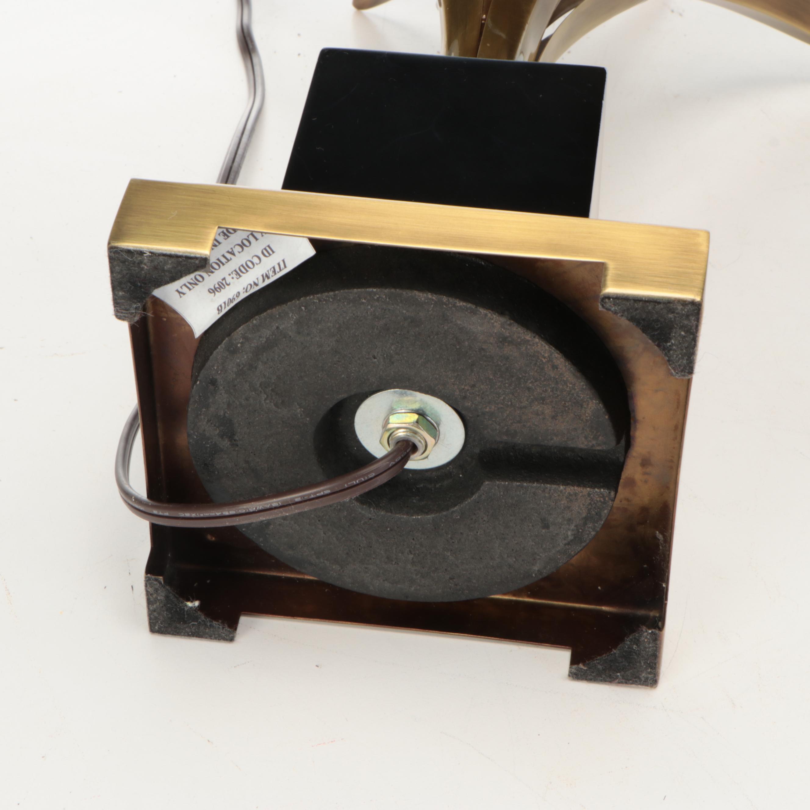 Maison Charles Style Brushed Brass Palm Leaf Table Lamps with Custom Silk Shades