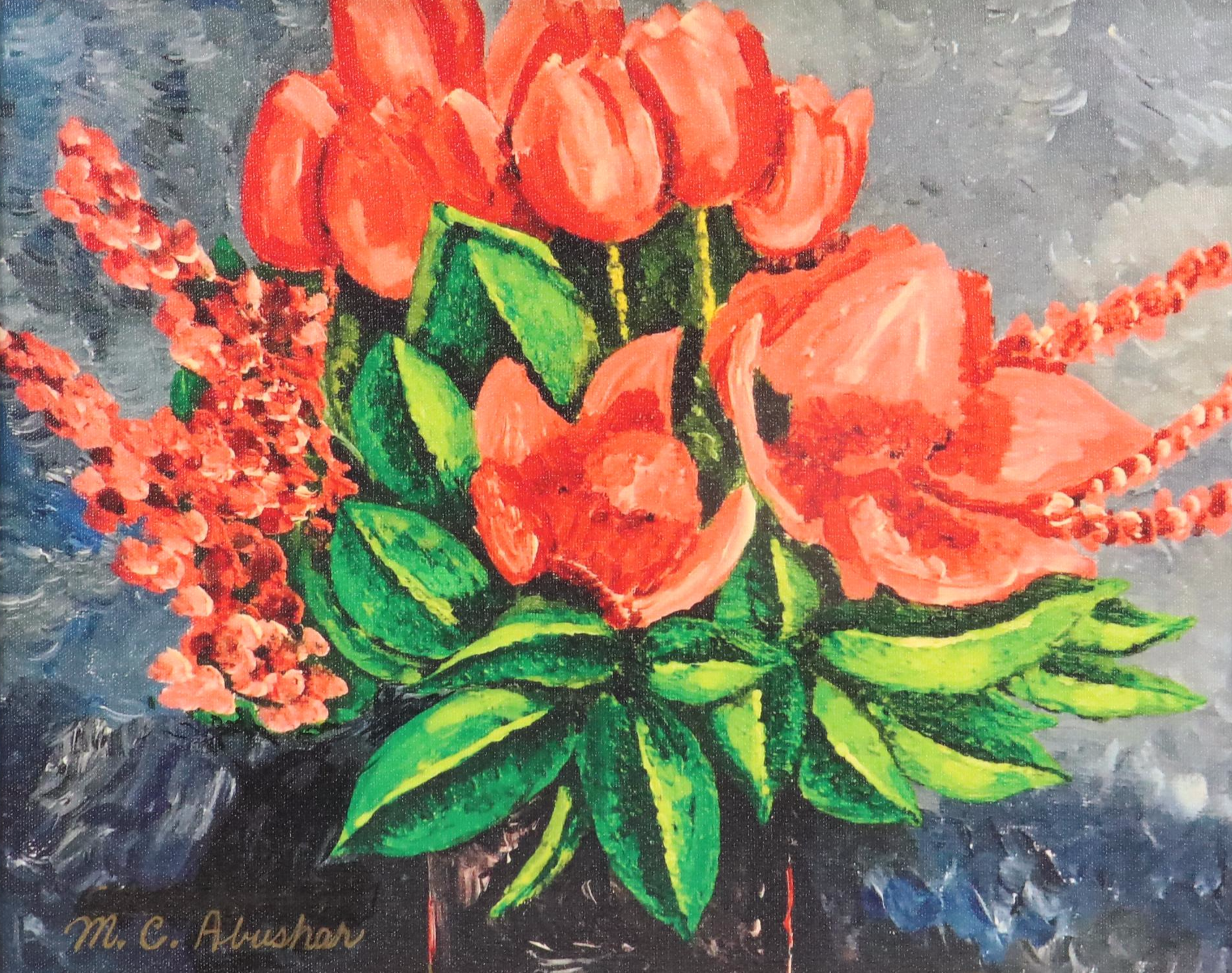 M.C. Abushar Still Life Giclée on Canvas of Red Bouquet in Vase