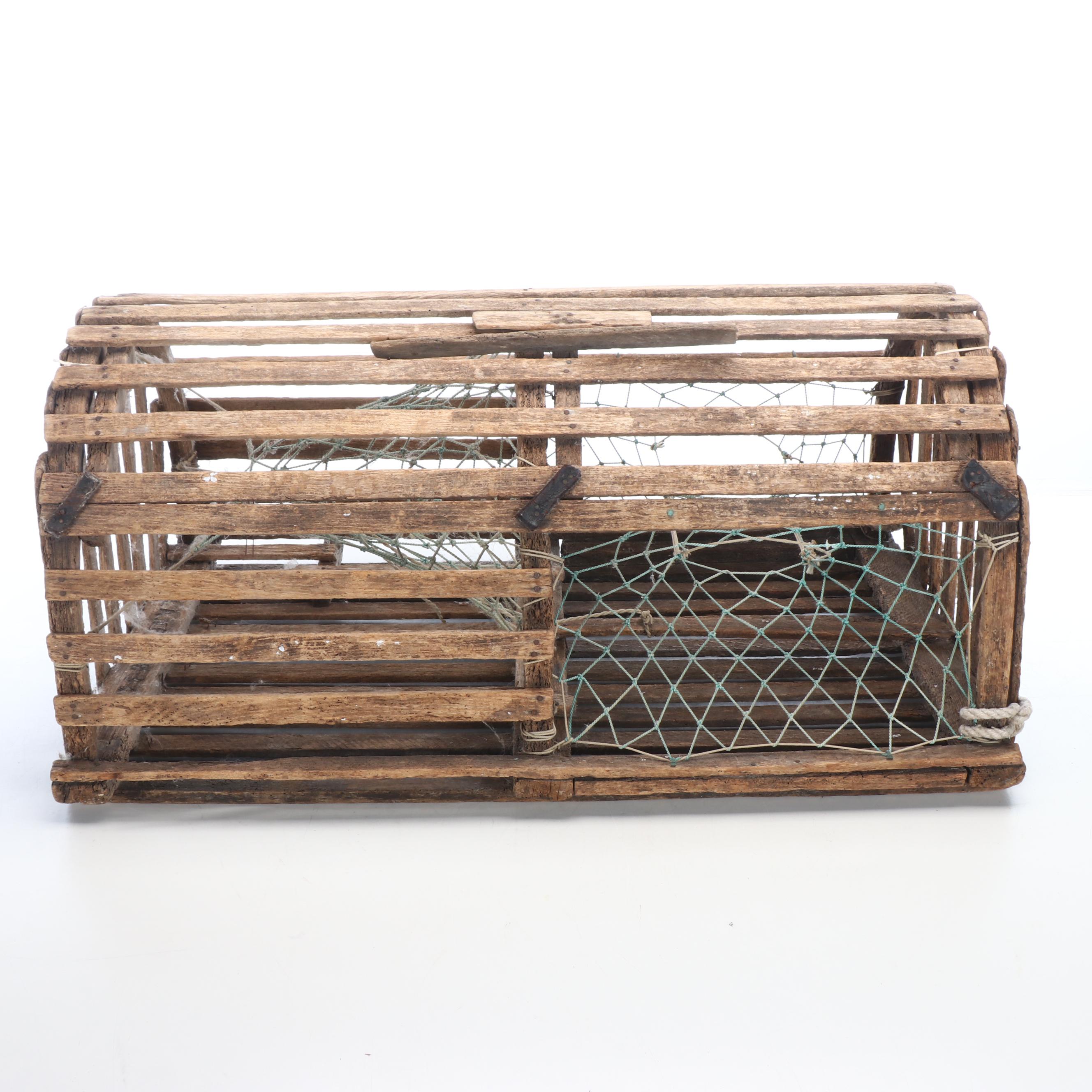 Vintage Coastal Half Round Slat Wood Lobster Trap
